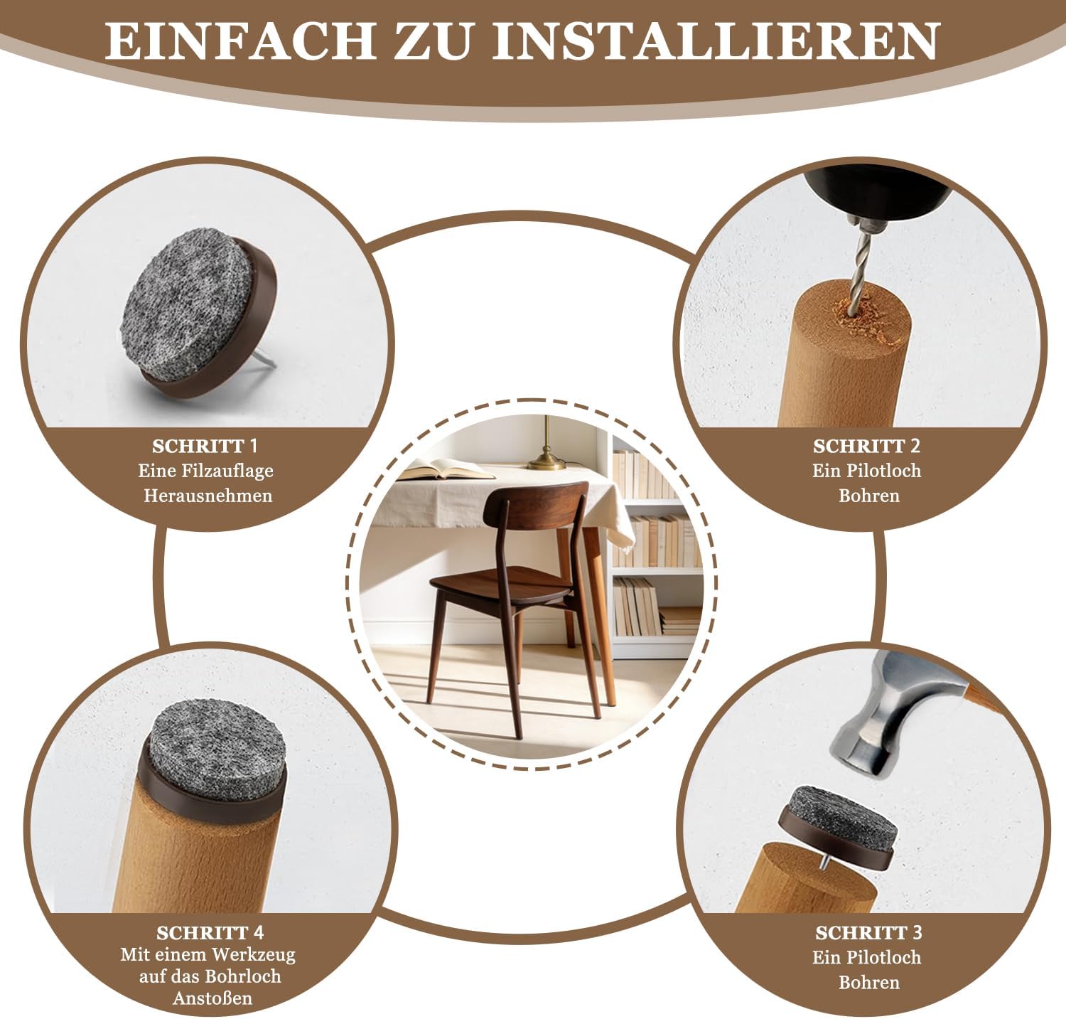 Thumbnail 1 de Filzgleiter Stuhl 50 Stück Ø22 mm – Profi Möbelgleiter zum Nageln