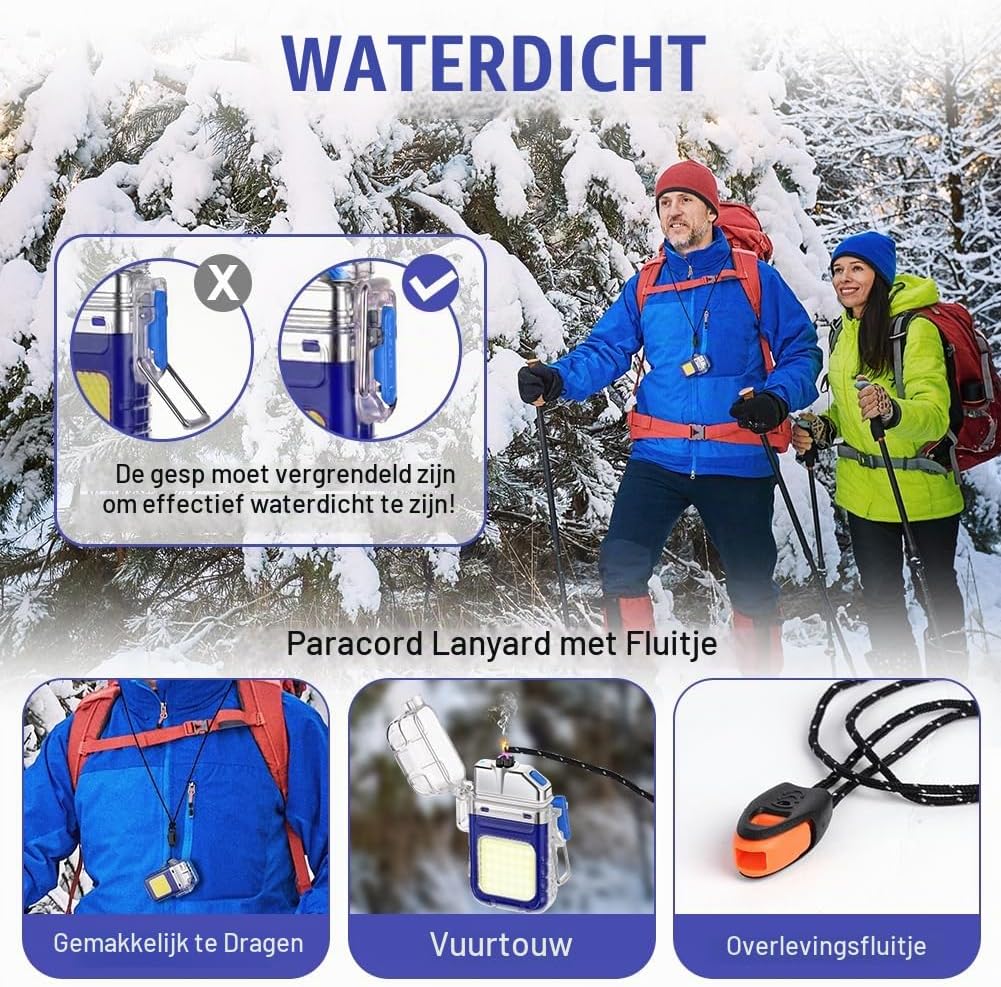 Thumbnail 6 de Vicloon lichtboogaansteker met USB-C, zaklamp en noodfluitje, blauw