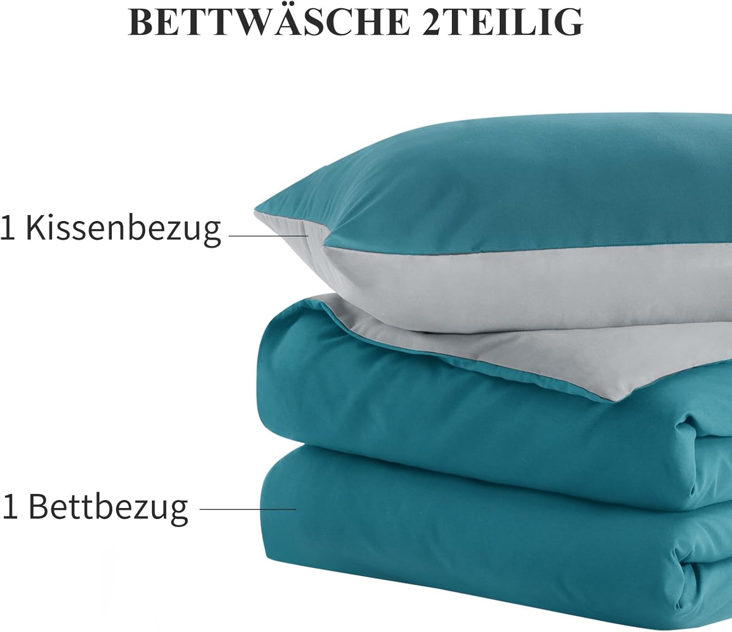 Thumbnail 6 de Aisbo Bettwäsche 155x220 cm 2-teilig Türkis/Grau – Mikrofaser Wendebettwäsche mit Reißverschluss