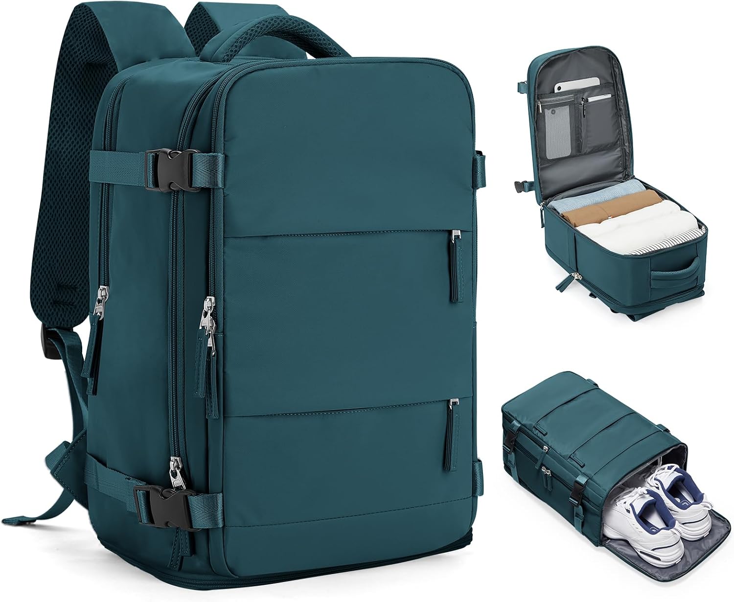Detalle de HPLQQ Mochila de cabina 40x30x20 para Ryanair (impermeable, apertura 180°, azul pavo real)