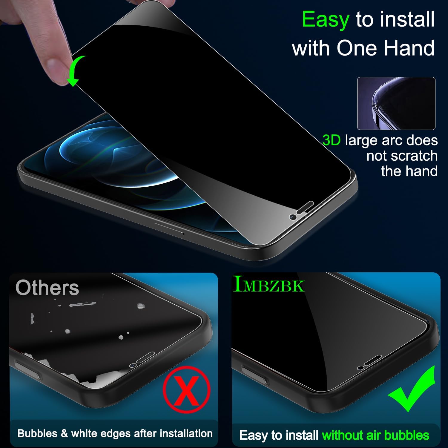 Detalle de IMBZBK iPhone 12 Pro Max Privacy Screen Protector, Tempered Glass 3-Pack