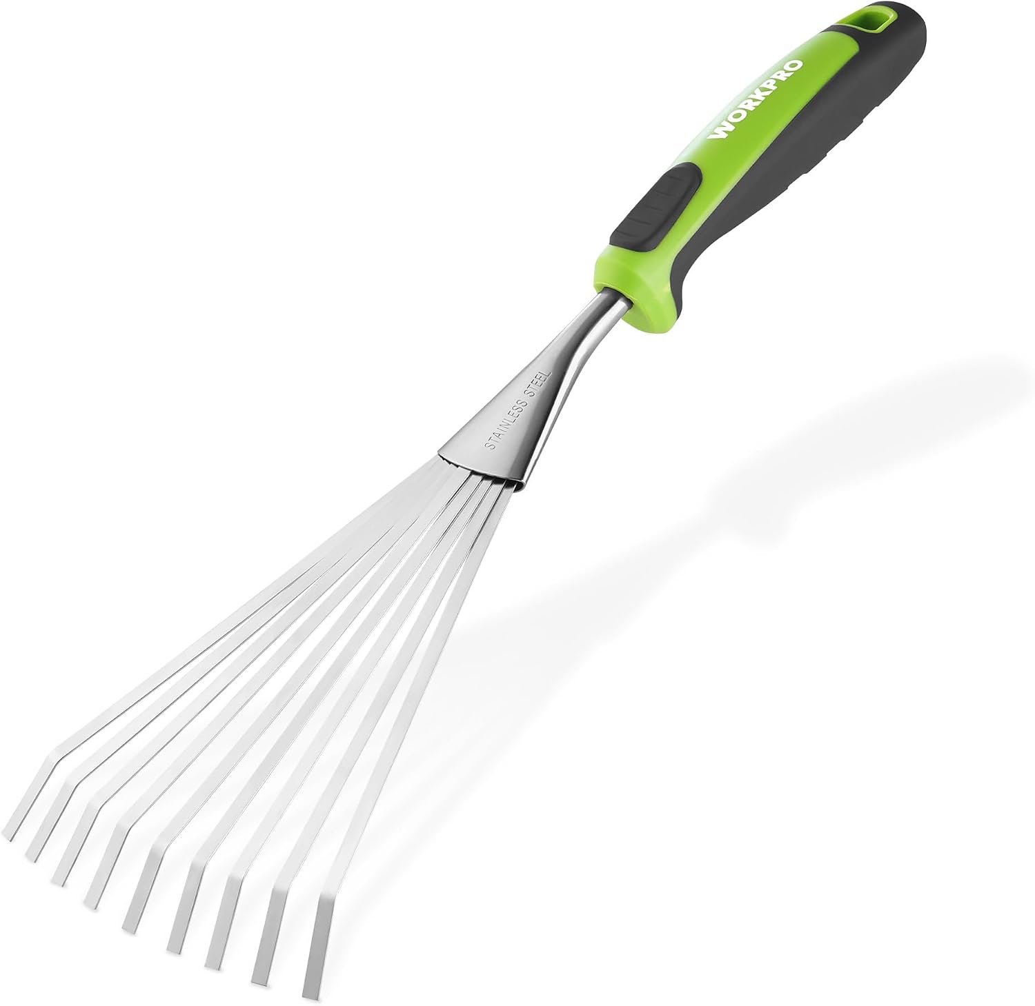 Detalle de WORKPRO Rastrello a mano 41 cm per foglie con 9 denti in acciaio inox e impugnatura ergonomica
