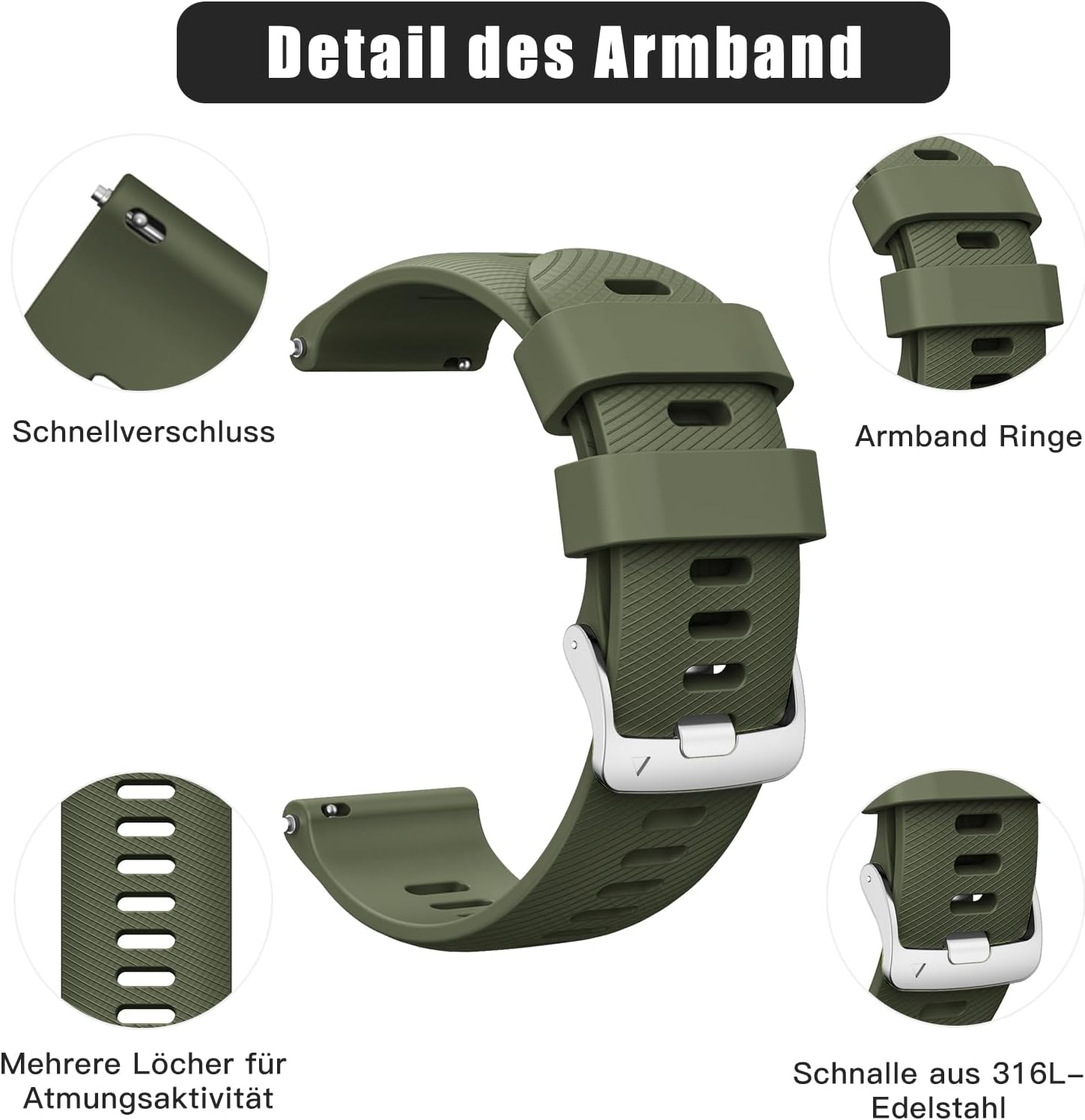 Detalle 2 de ANBEST Silikon Armband 22mm kompatibel Garmin