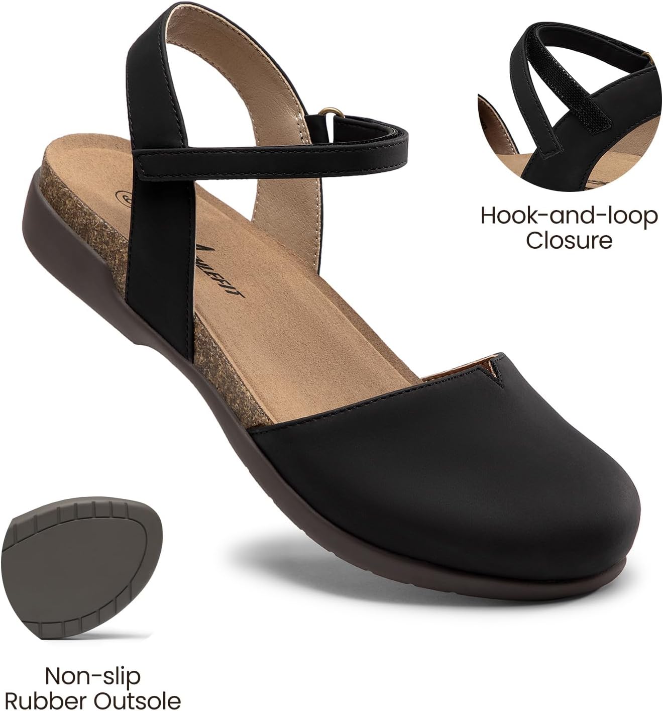 Detalle de Athlefit Women's Closed Toe Sandals: Comfort Cork Footbed with Arch Support