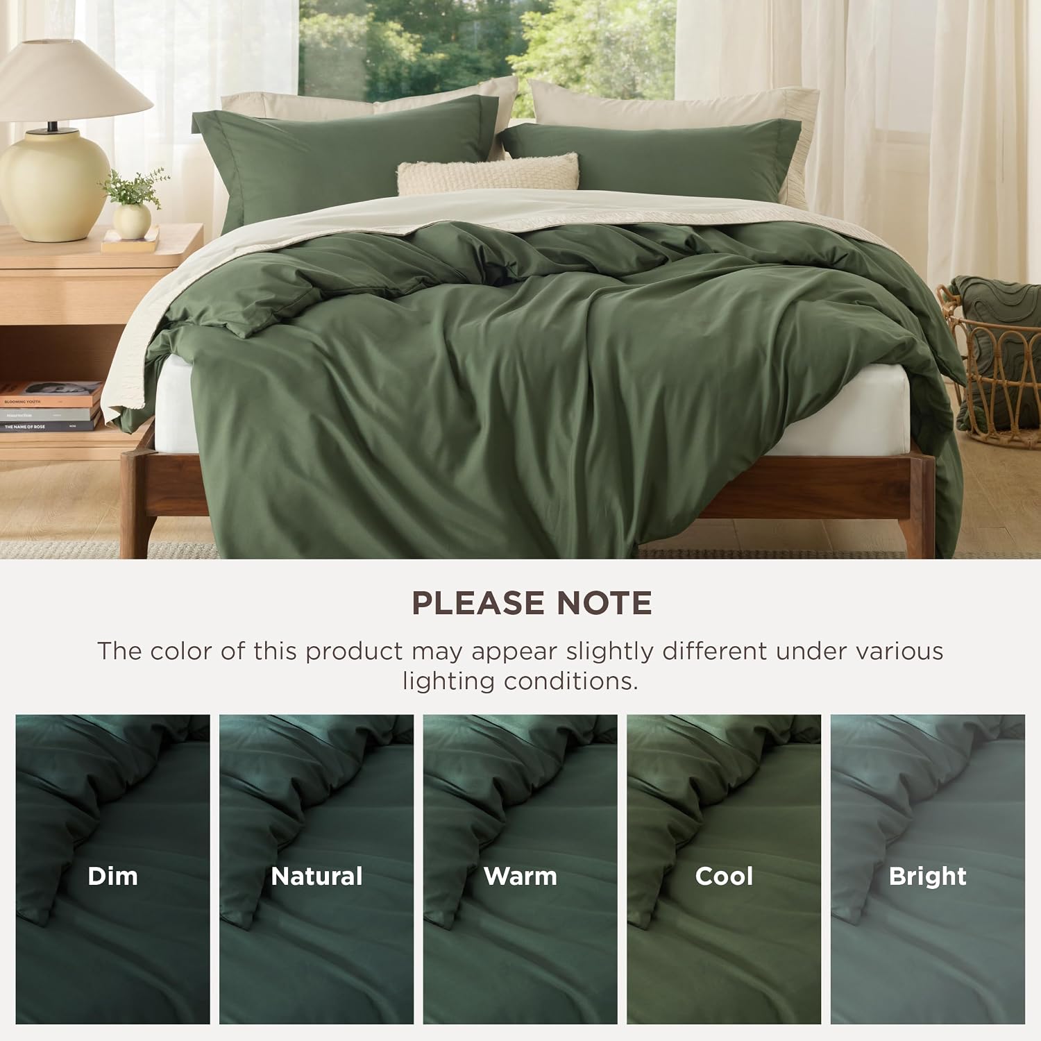 Thumbnail 4 de Bedsure Duvet Cover Set-Solid King 3-Piece Set, Olive Green, Zipper Closure