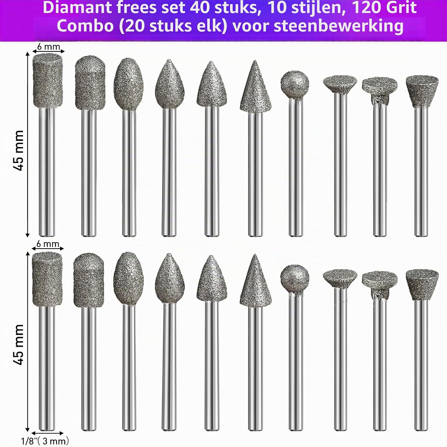 Thumbnail 5 de YURINWOO 20PCS-Diamond Bit-120 Grit diamantslijpbitjes, 1/8" schacht
