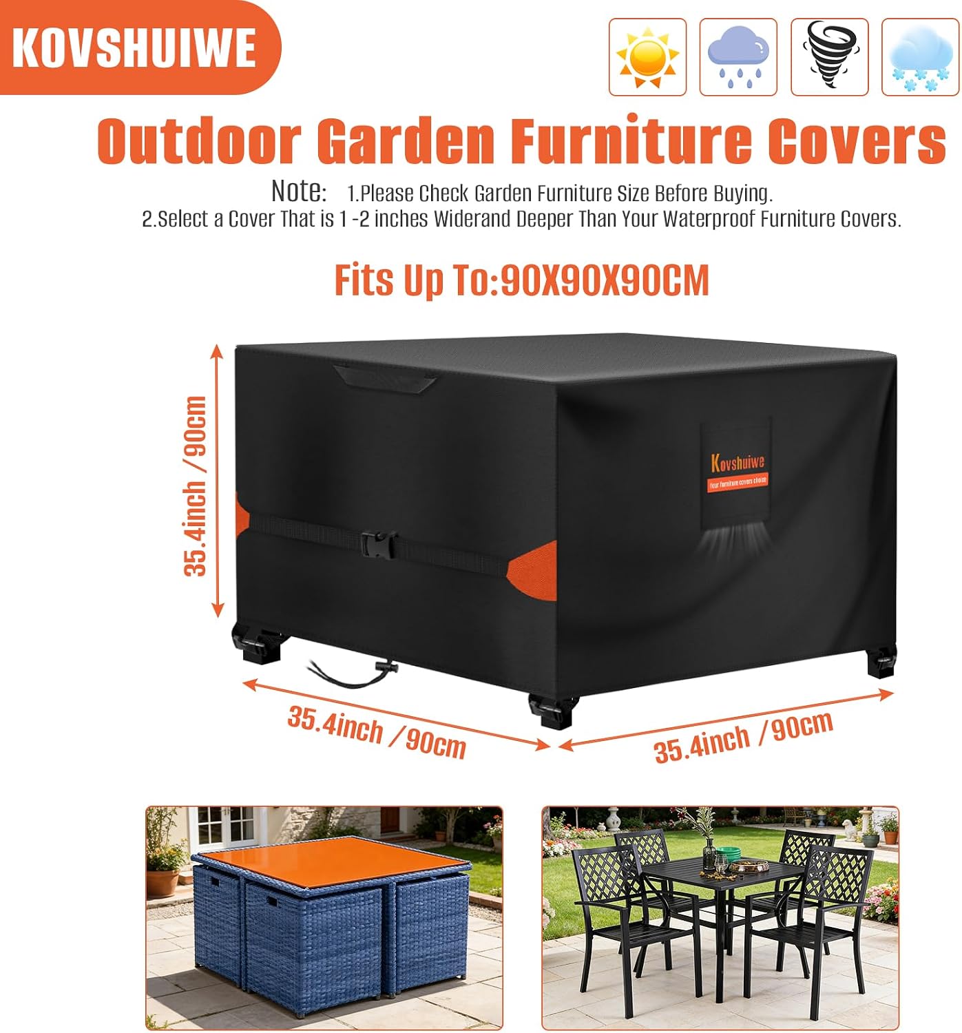 Thumbnail 1 de Kovshuiwe Gartenmöbel-Abdeckung 90 × 90 × 90 cm – wasserfest & winddicht, 500D Oxford-Gewebe