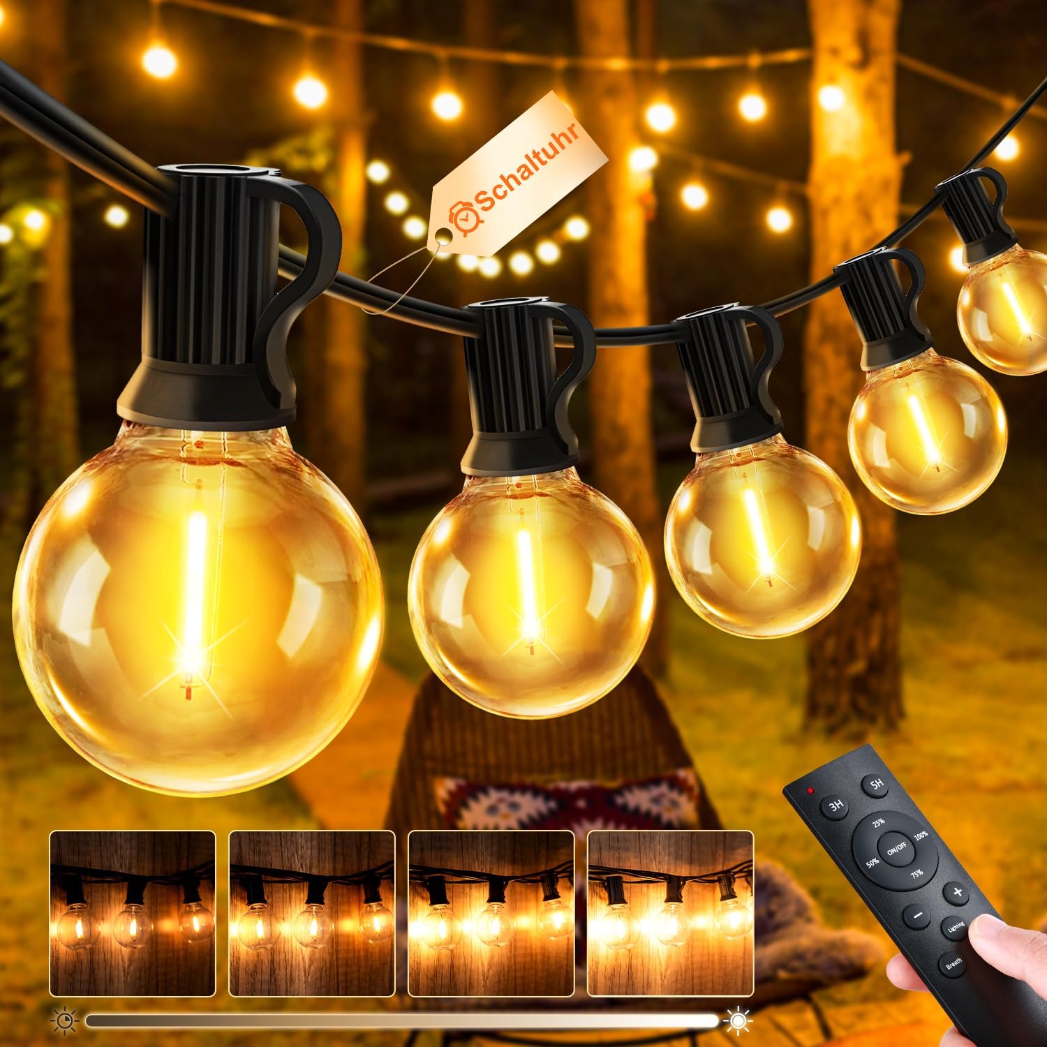 Detalle de JEYMORKEY Catena luci da esterno giardino con lampadine LED G40, 45 m e telecomando, IP44