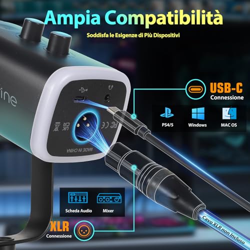 Detalle de FIFINE USB Gaming Microfono Dinamico per PC, PS4/PS5: versatile e pronto al streaming