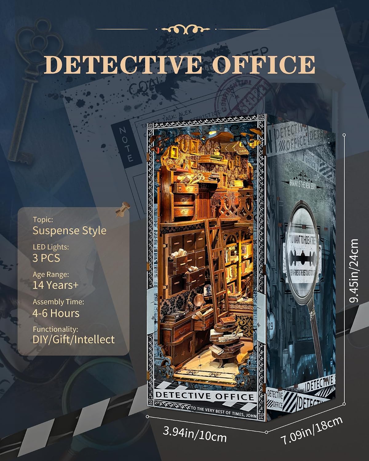 Thumbnail 1 de Quanquer ZT-24 Book Nook – detektivkontor i trä med LED-ljus