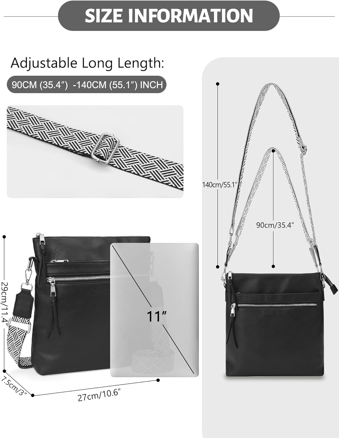 Detalle de MOCOCITO Umhängetasche Damen – Veganes Leder, RFID-Schutz, 6-Liter Crossbody