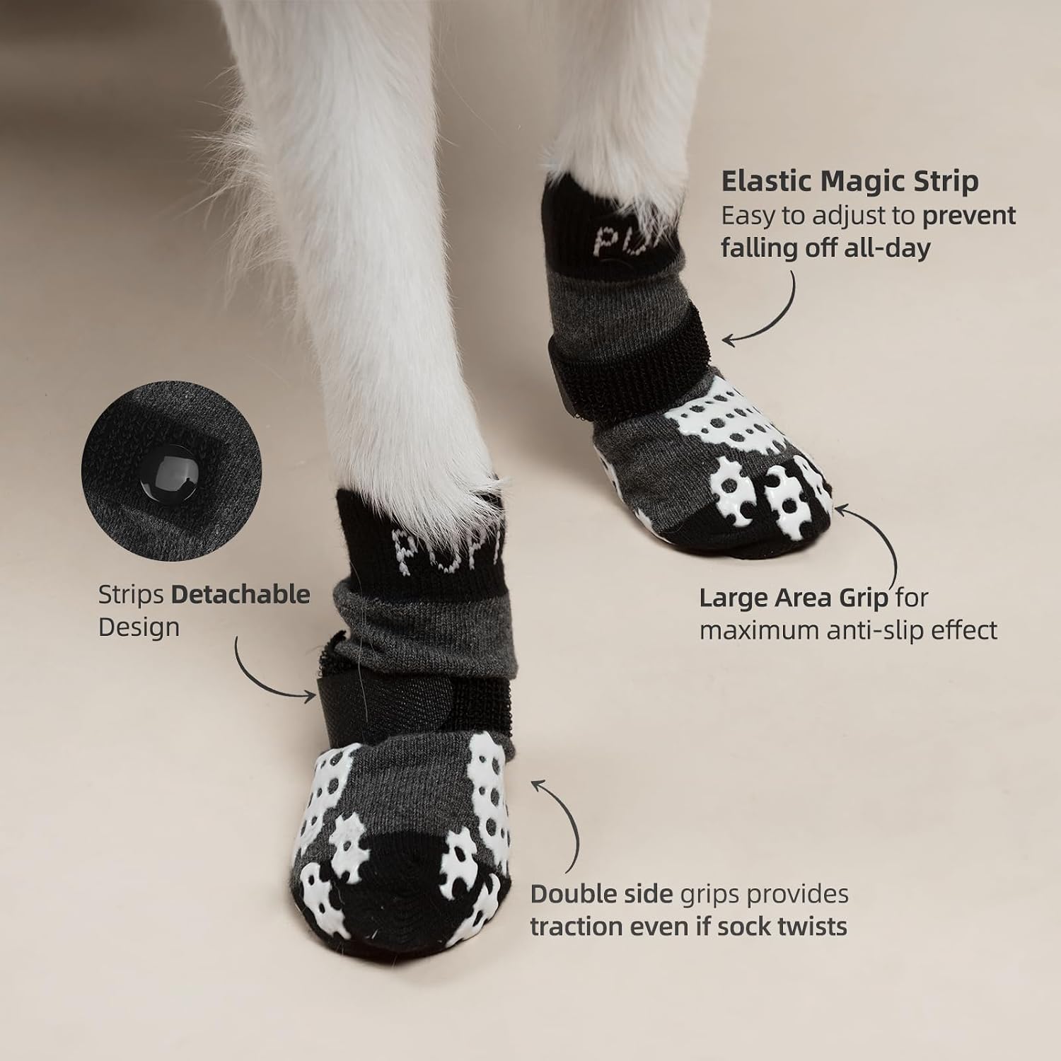 Detalle de PUPTECK Hundesocken 2 Paar Anti-Rutsch für Böden 🐾