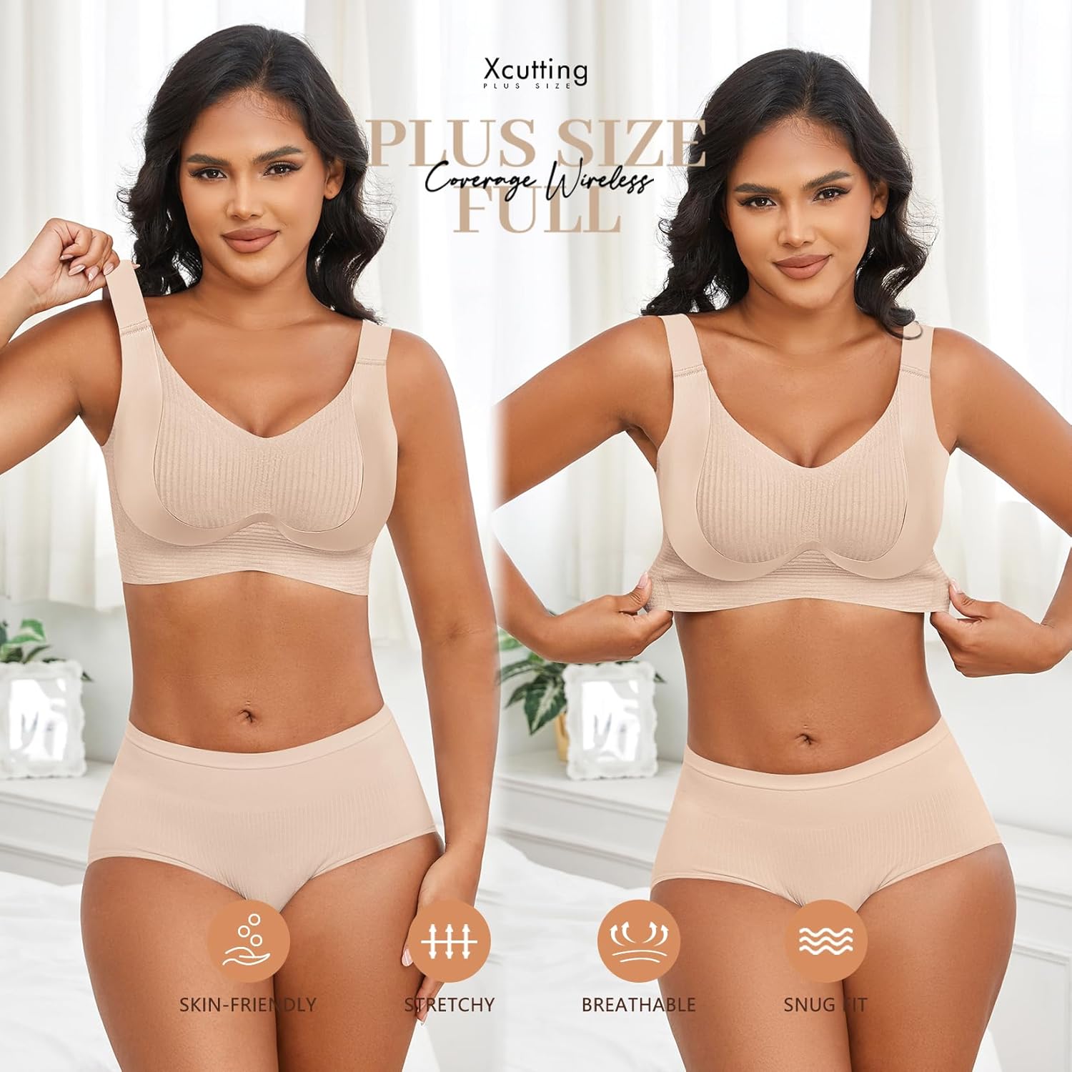 Thumbnail 5 de Xcutting Womens Seamless Wireless Supportive T-Shirt Bra (Plus Size) with Push-Up Comfort & Full Coverage