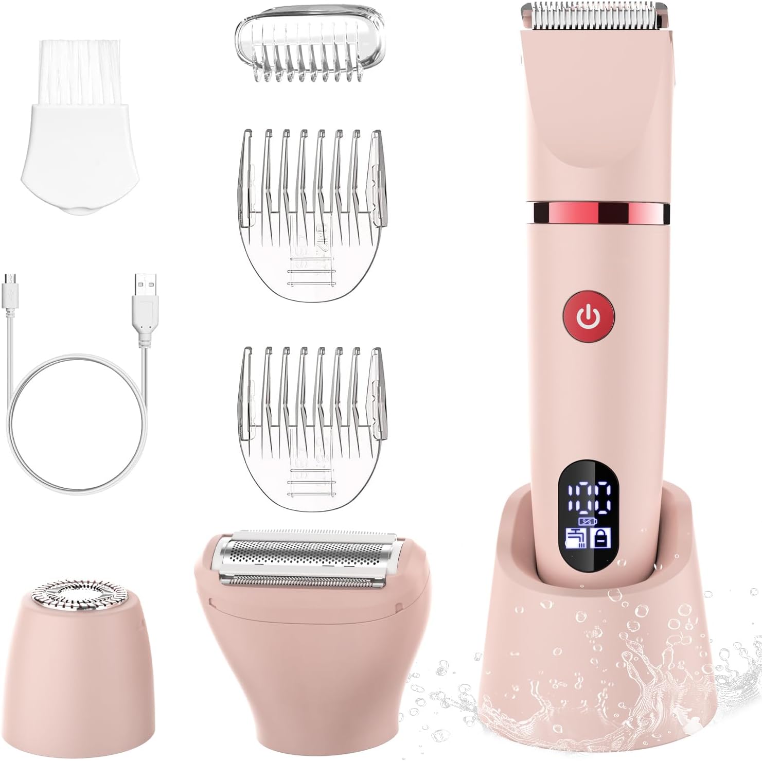 Detalle de Scttomon Rasoio elettrico donna – Set epilazione viso, corpo e area bikini con 3 lame intercambiabili, impermeabile IPX7 e Display LCD