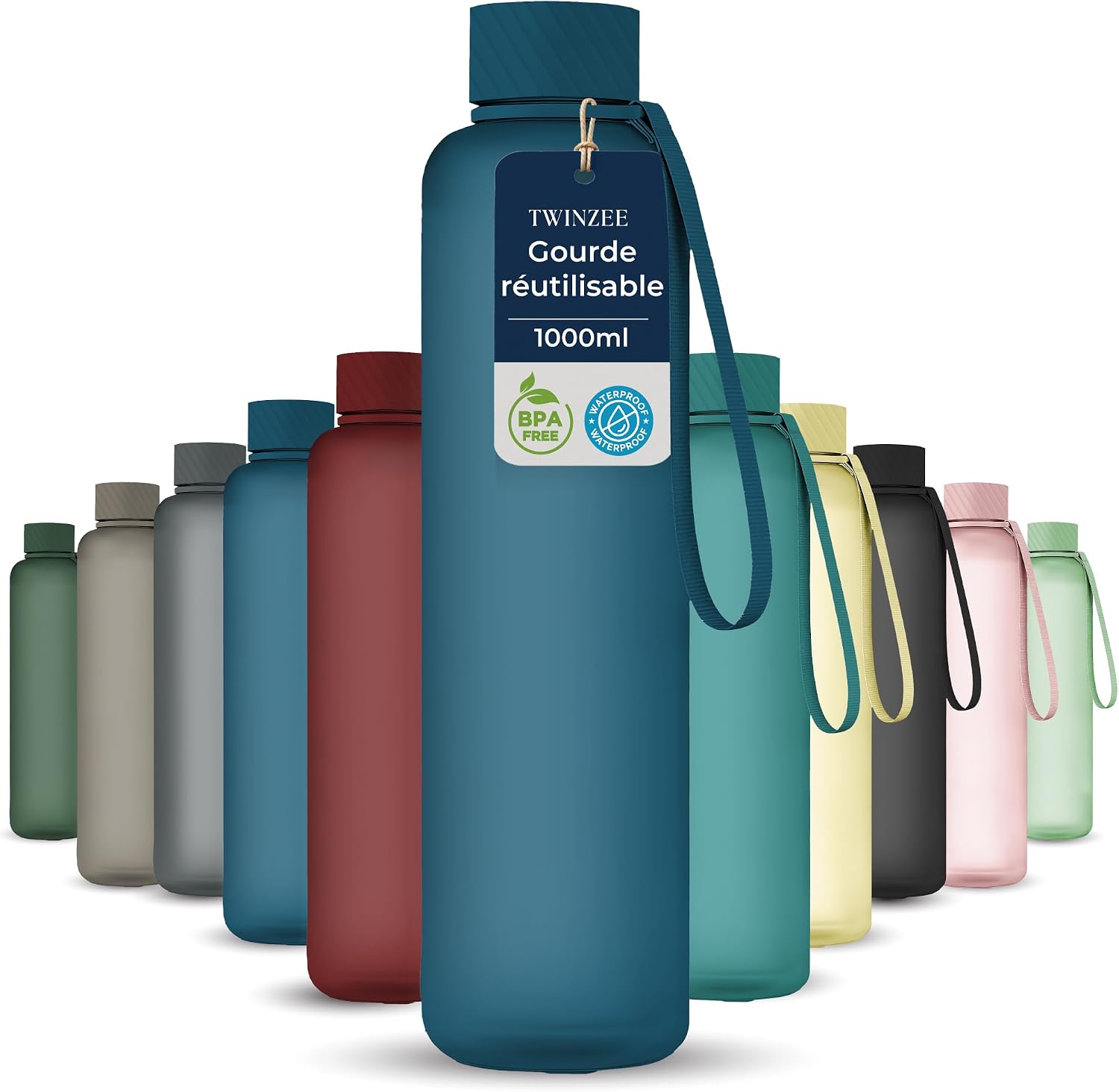 Detalle de Twinzee Gourde 1L – Gourde sport anti-fuite en Tritan sans BPA, 1 litre, bleu foncé