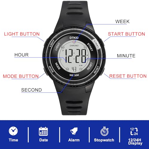 Thumbnail 3 de DTKID Montre Enfant Digitale 7 Couleurs LED — Chronomètre et Étanchéité 30M