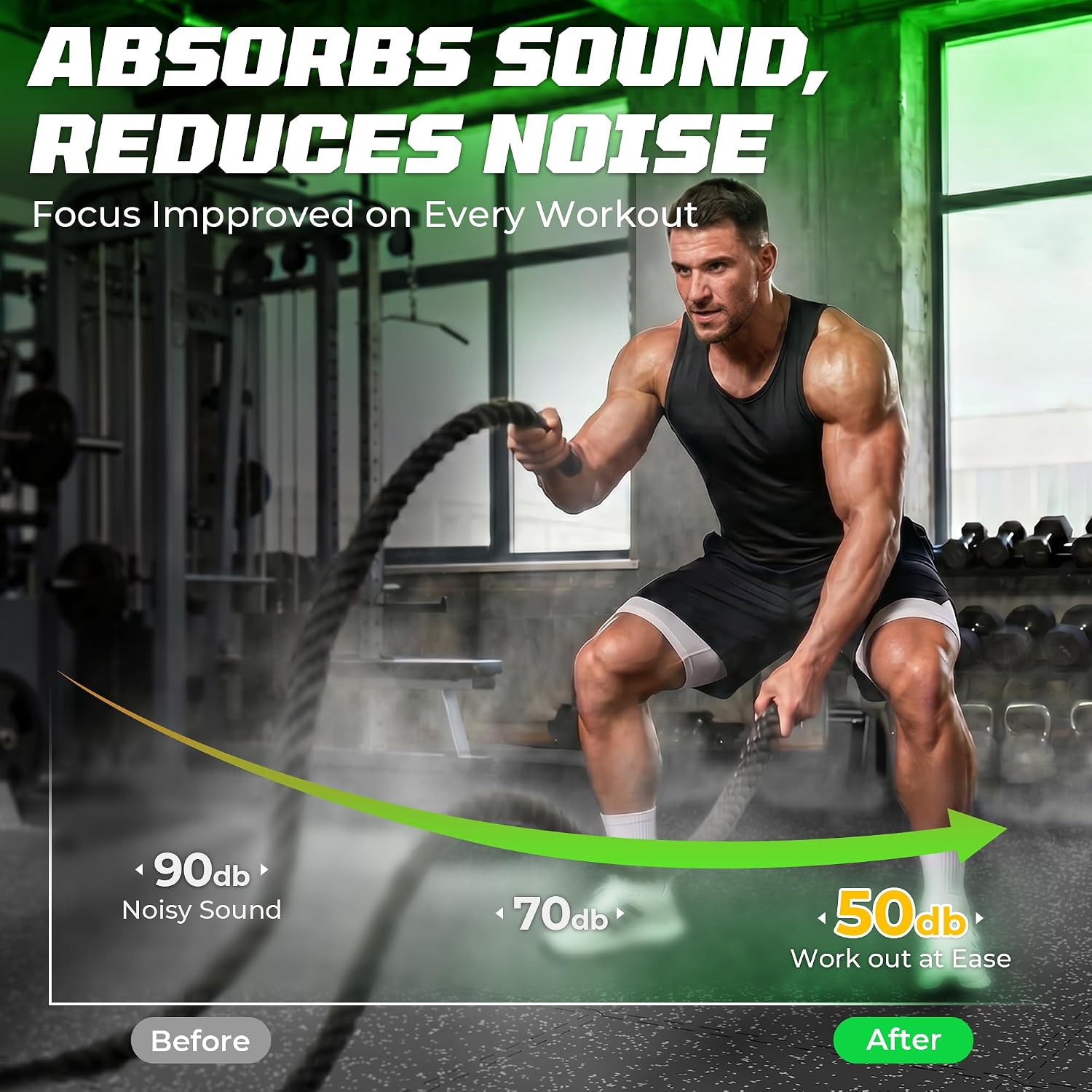 Detalle de PRAISUN 0.56" Rubber Top Gym Flooring — Heavy-Duty Interlocking Mats (24" x 24", 48 Sq Ft, Black/Grey)