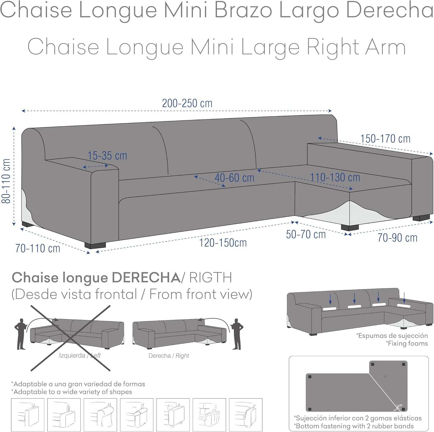 Detalle 2 de Eysa Mini housse canapé L Extensible Marron