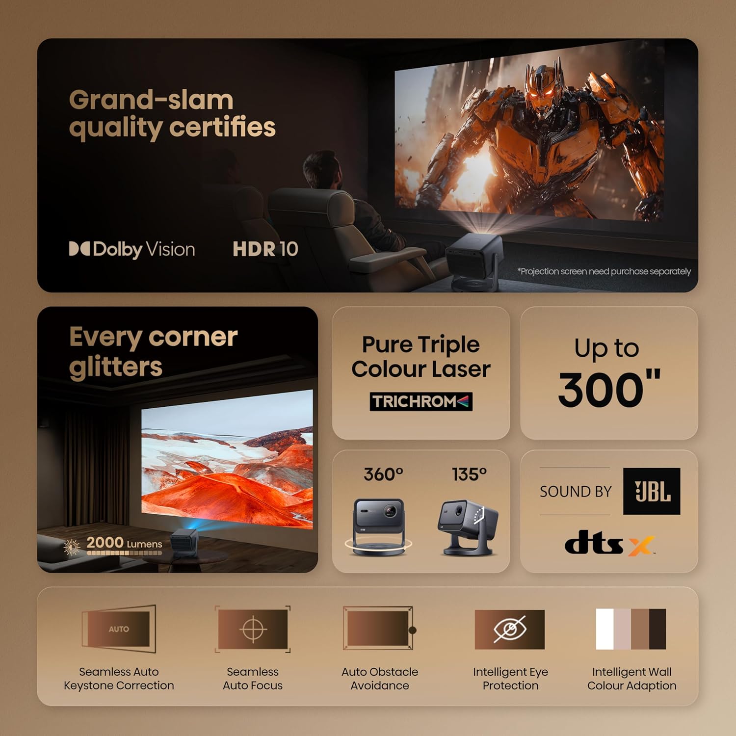 Thumbnail 5 de Hisense 4K Trichroma Mini Laser Projector C2TUK (65–300") with Dolby Vision & Atmos and JBL audio