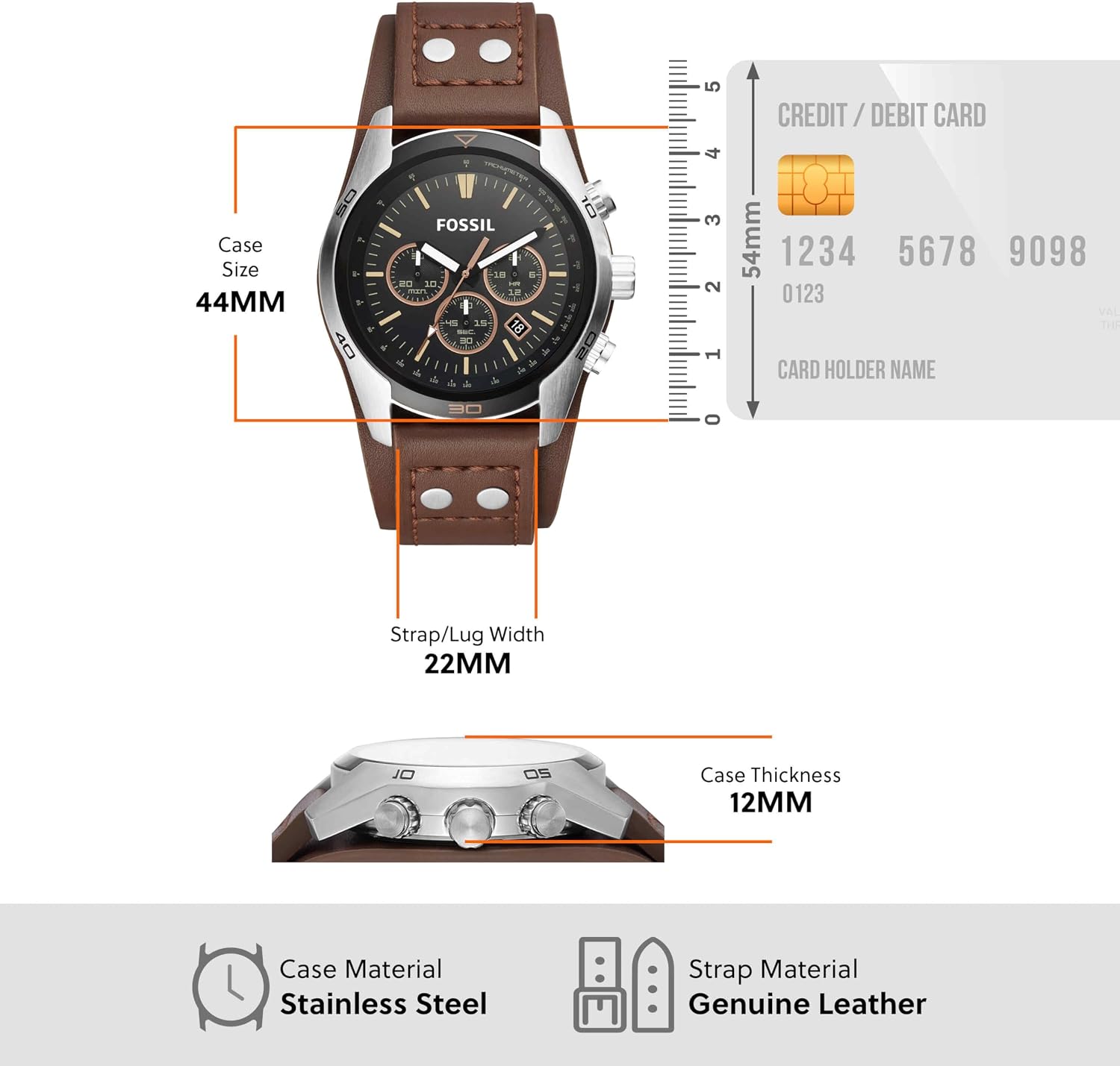 Detalle de Fossil Coachman da uomo: cronografo al quarzo con cinturino in pelle 44 mm