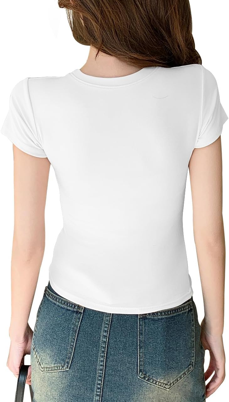 Thumbnail 1 de JEROZIYANT women’s basic short-sleeve slim-fit cropped T-shirt (round neck, solid colour)