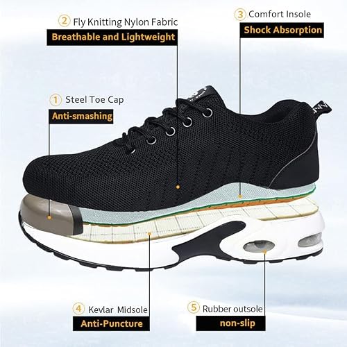 Detalle 2 de ziitop Chaussures de sécurité, embout en acier et semelle Kevlar, noires