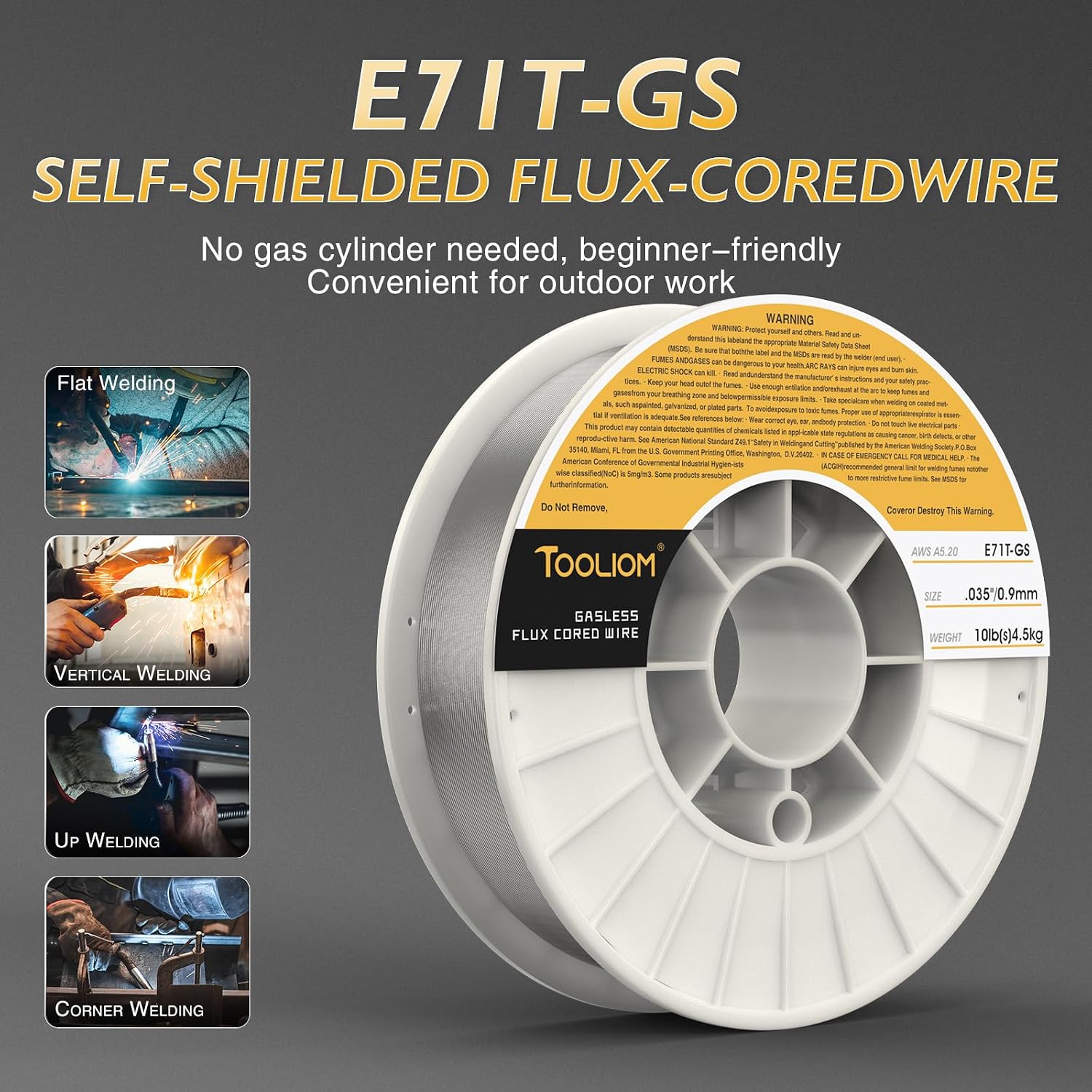 Detalle de TOOLIOM Flux Core Gasless MIG Wire E71T-GS .035" (10 lb spool) self-shielded carbon steel