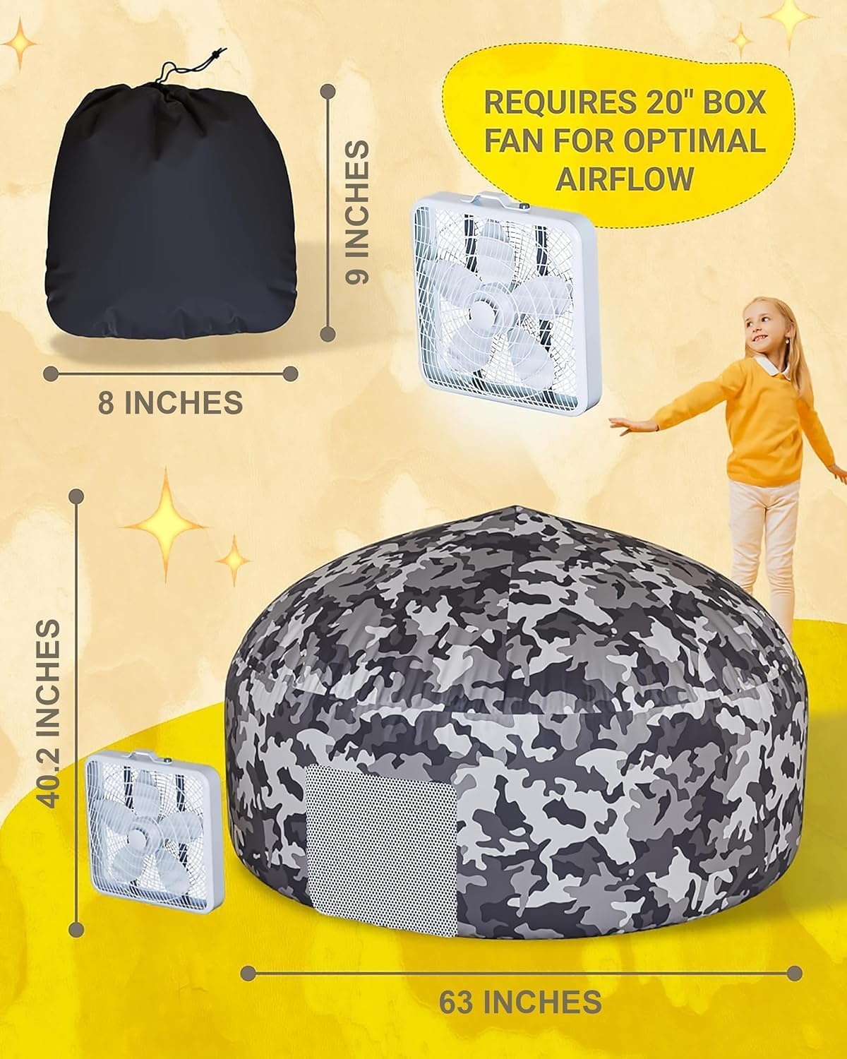 Detalle de Skywin SW-241-ATCWF Air Tent for Kids, 77 x 50 in Camo Fort