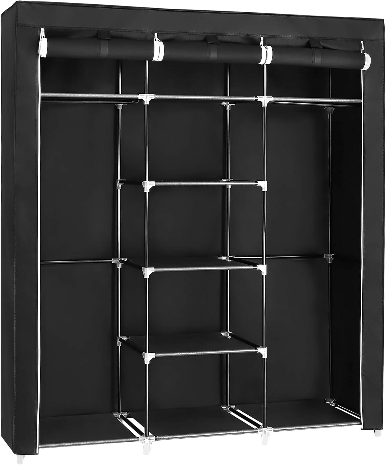 SONGMICS RYG12B Folding Wardrobe fabric cabinet with 2 clothes rails, 175 x 150 x 45 cm, black