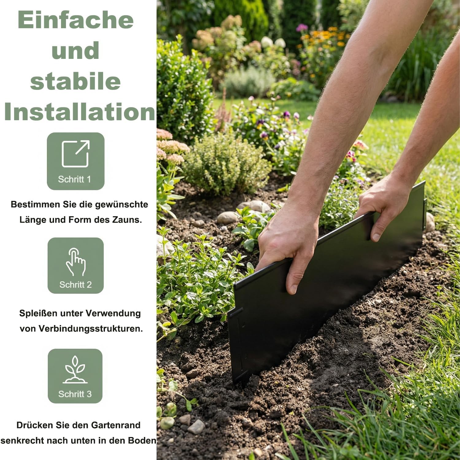 Thumbnail 2 de Aufun Rasenkante Metall 30 m × 18 cm verzinkt – Beeteinfassung und Mähkante, 30 Stücke