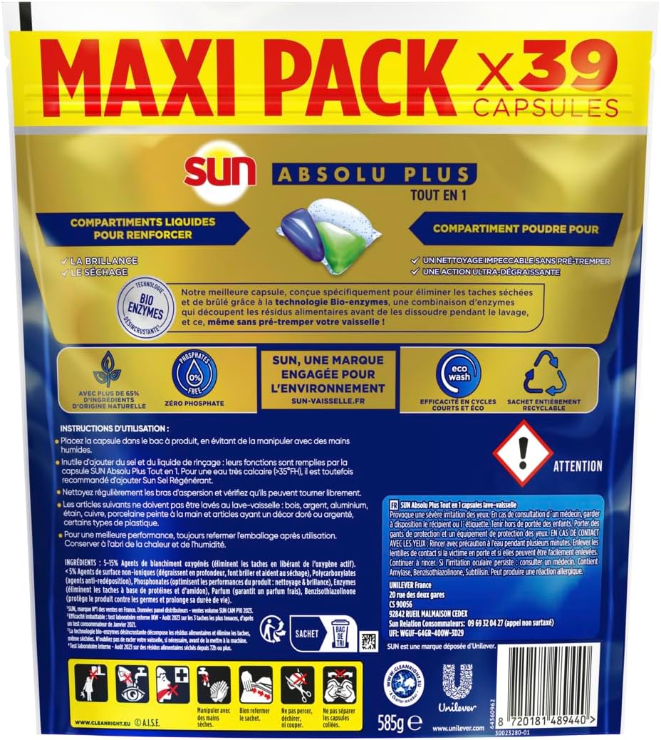 Thumbnail 2 de SUN Absolu Plus Pastilles Tout-en-1 Bio-Enzymes – 39 capsules, sans pré-trempage