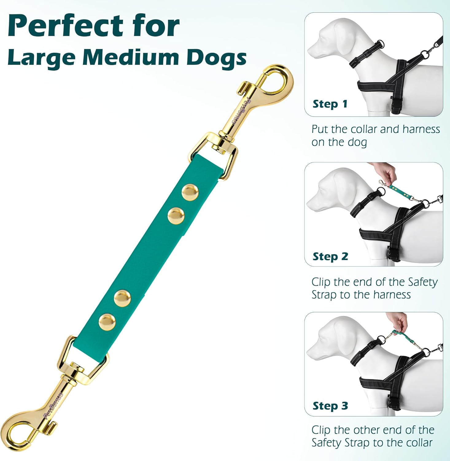 Thumbnail 5 de PetBonus Dog Collar Safety Clip – Waterproof backup safety strap for harness and training leads (Green)