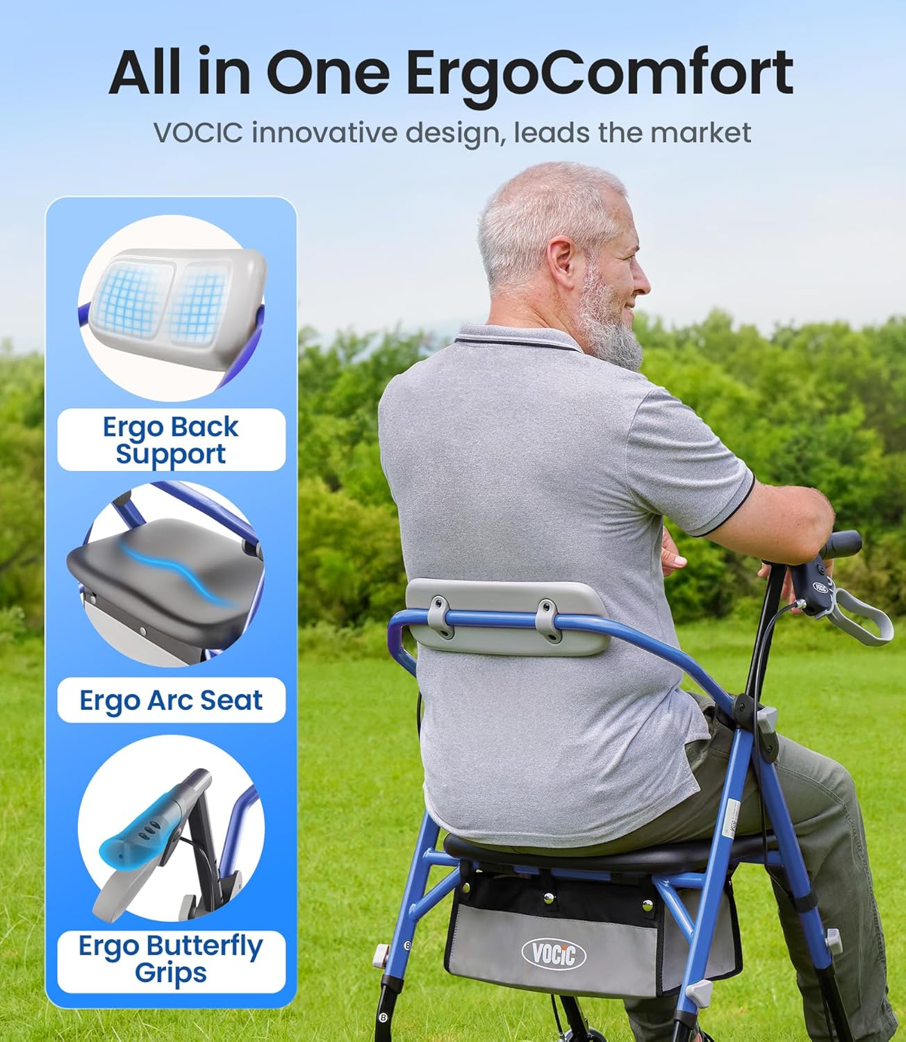 Detalle de VOCIC Z11 Walkers for Seniors: All-Terrain Rollator with Ergo Comfort Seat