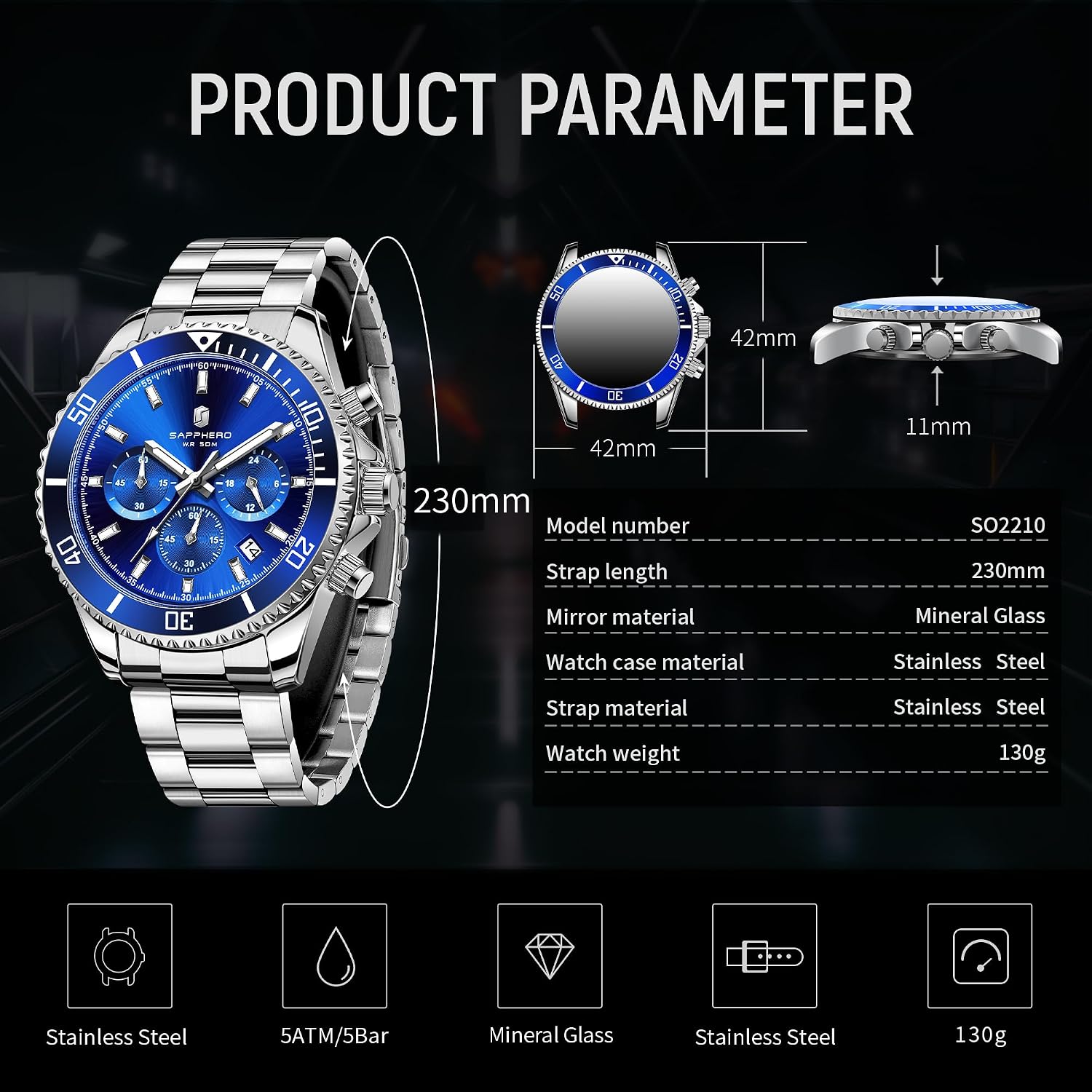 Thumbnail 4 de SAPPHERO Reloj Cronógrafo 42MM reloj hombre