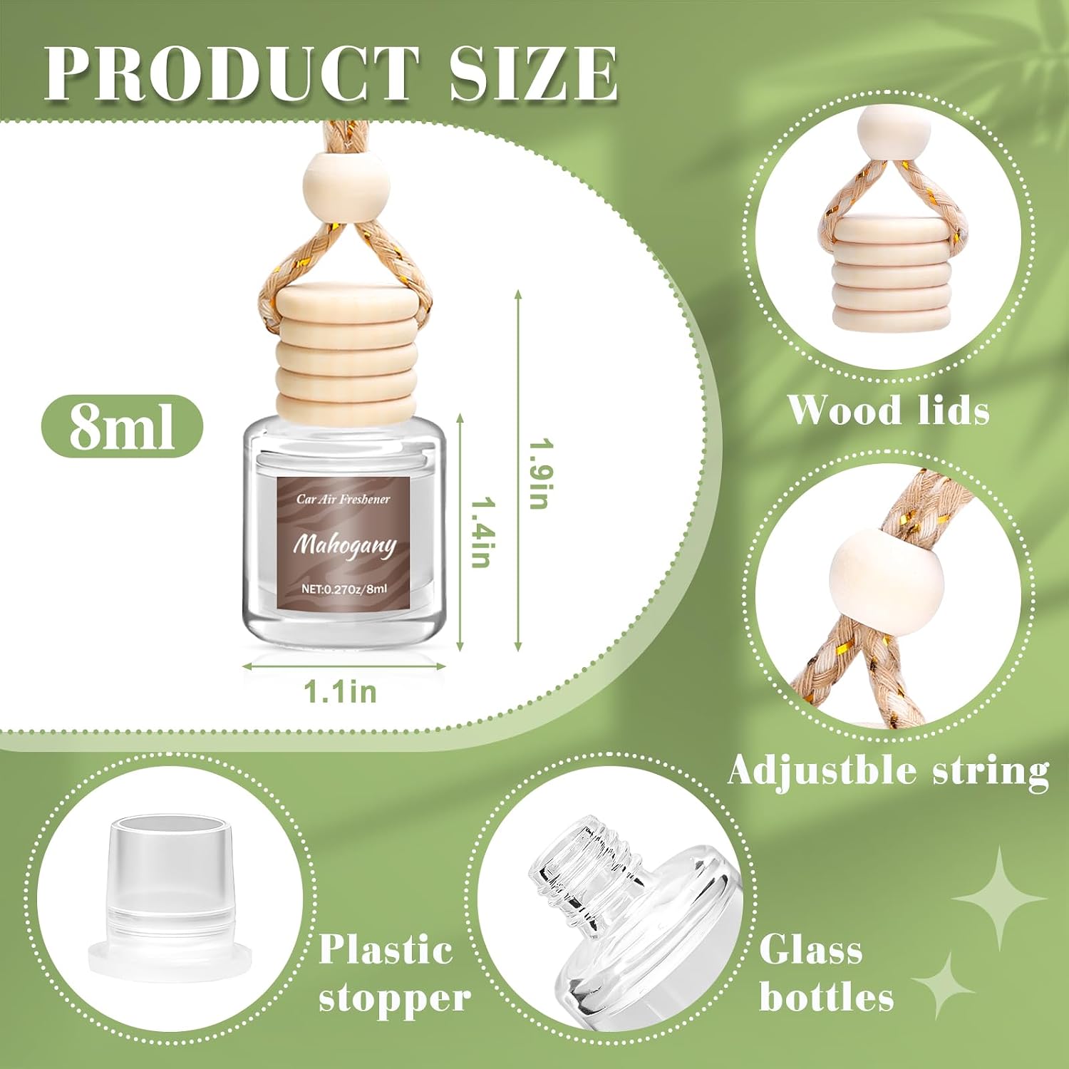 Detalle de Vetuslumen 6-Pack Car Air Freshener for Women (8ml Each) — Hanging Glass Diffuser with Slow-Release Essential Oil Scents
