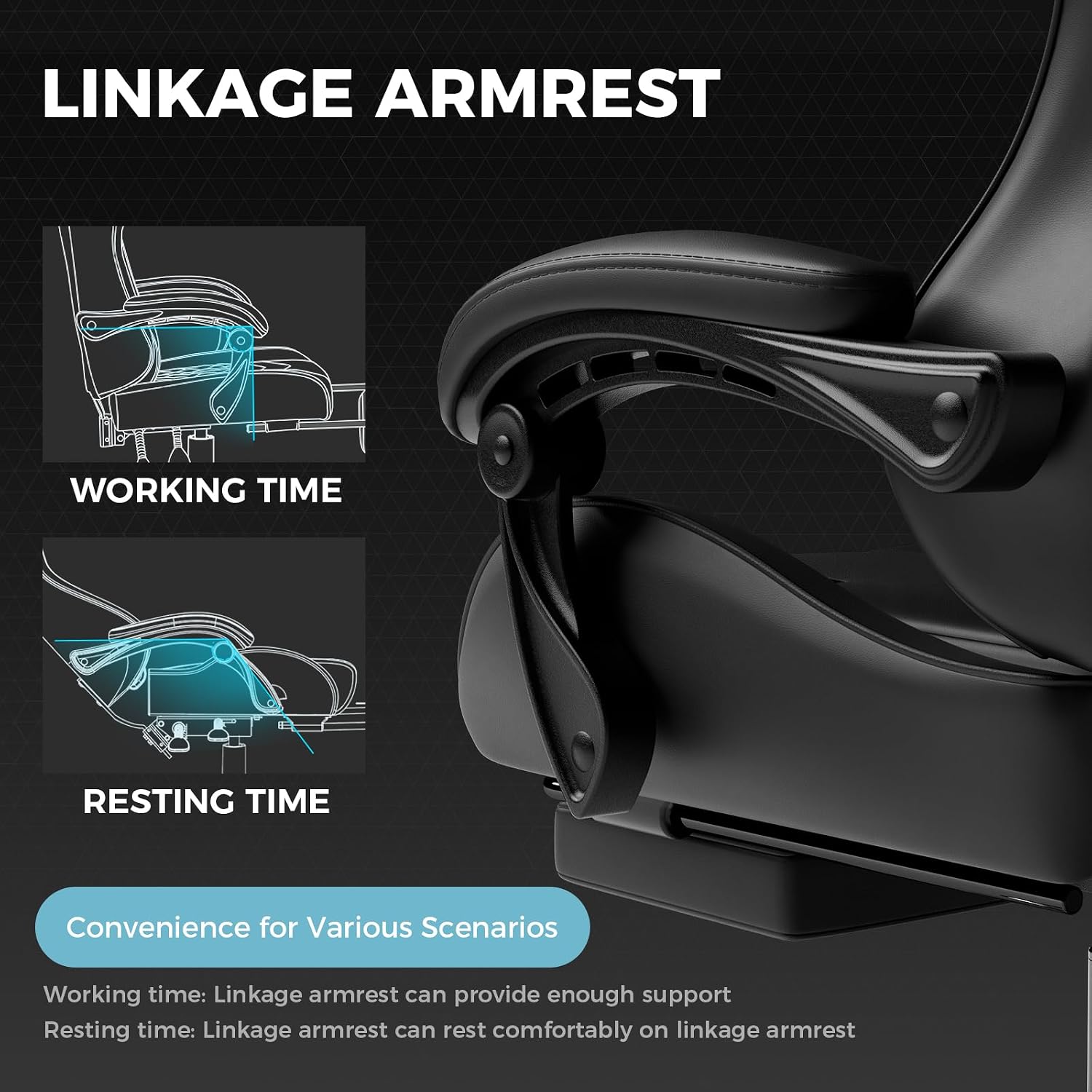 Thumbnail 4 de GTPLAYER Gaming Chair with Footrest, Lumbar Support, Headrest, and Height Adjustment (Black Faux Leather)
