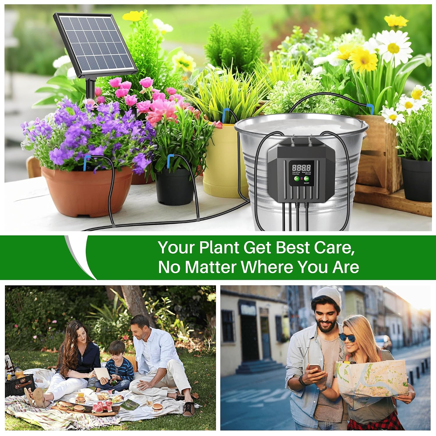 Detalle de Biling Solar Drip Irrigation System Kit (15m) with Solar Automatic Watering Controller