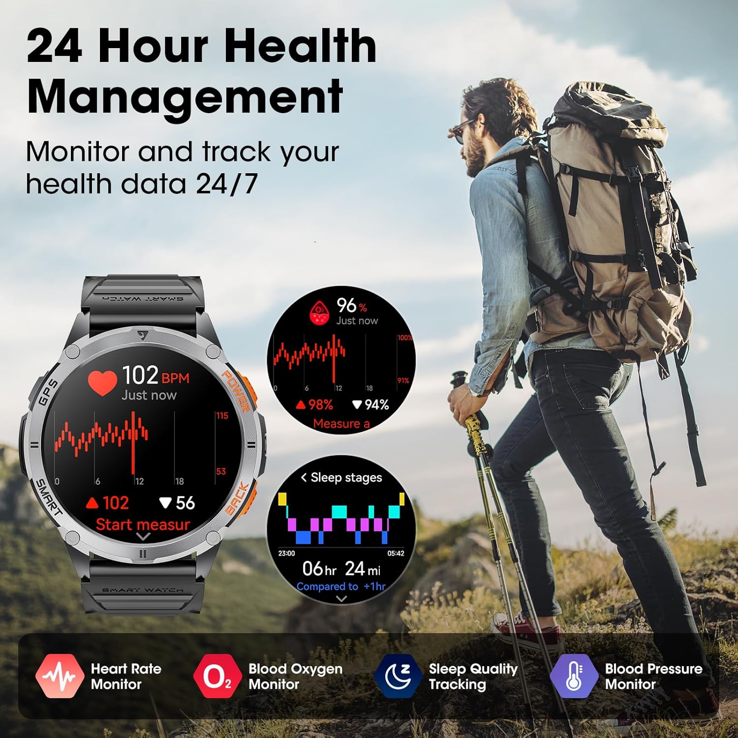 Detalle 2 de Joautrial GPS Smart Watch for Men (Make/Answer Call) with 1.43" AMOLED, 170+ Sports Modes, and 530mAh Battery