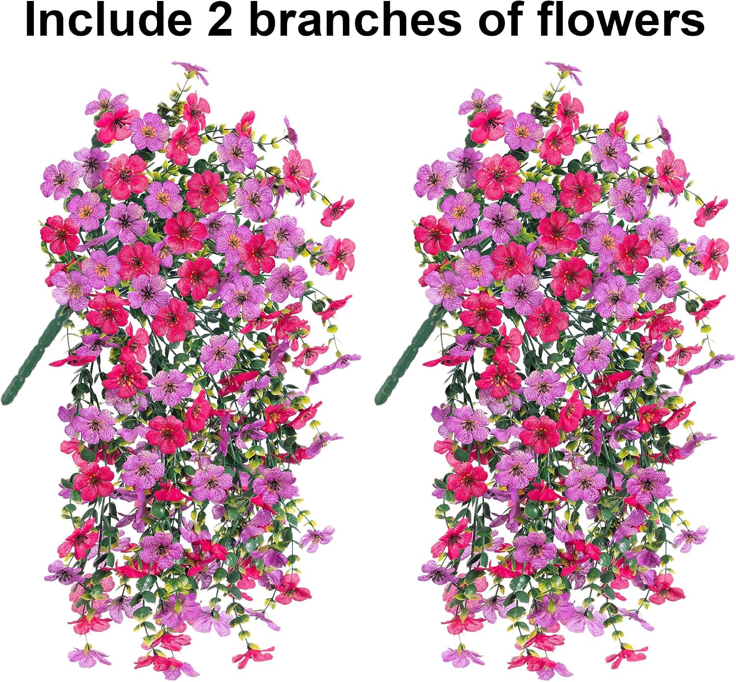Thumbnail 1 de HyeFlora 2-Pack Artificial Hanging Spring Flowers (Purple & Hot Pink) for Outdoor Porches, Patios & Balconies