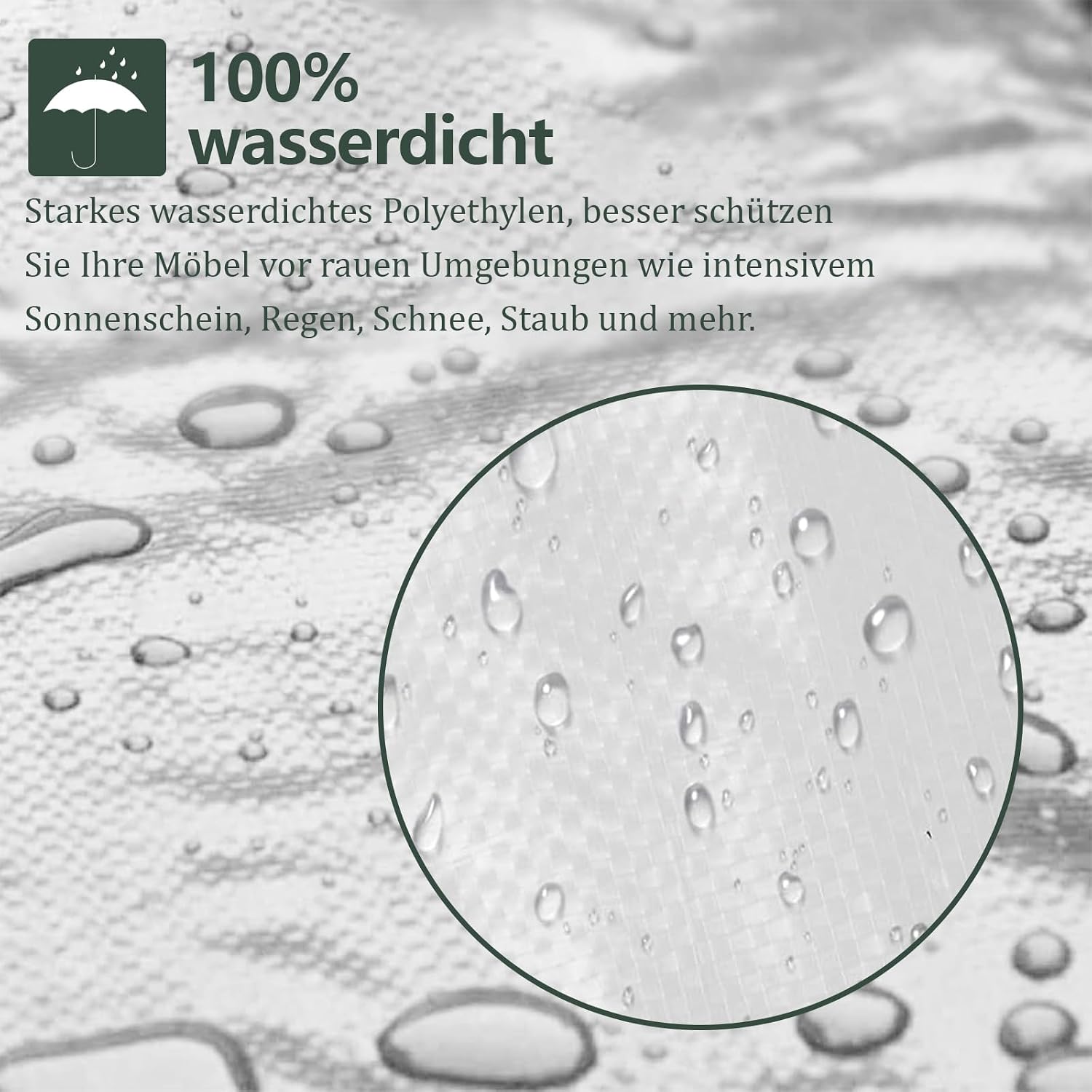 Detalle de PATIO PLUS runde Terrassenmöbelabdeckung 130x71 cm – wasserdicht, winddicht, Anti-UV