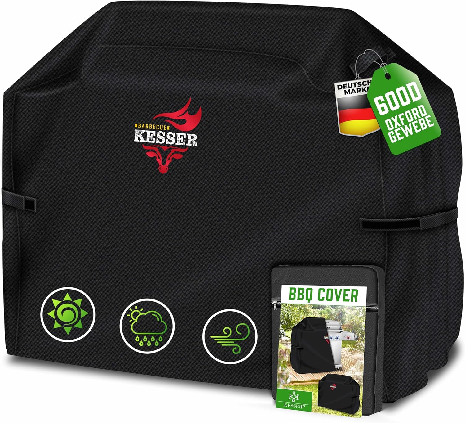 Detalle de KESSER Premium BBQ Grillabdeckung Gasgrill – 183x66x137 cm, 600D Oxford, wetterfest & atmungsaktiv