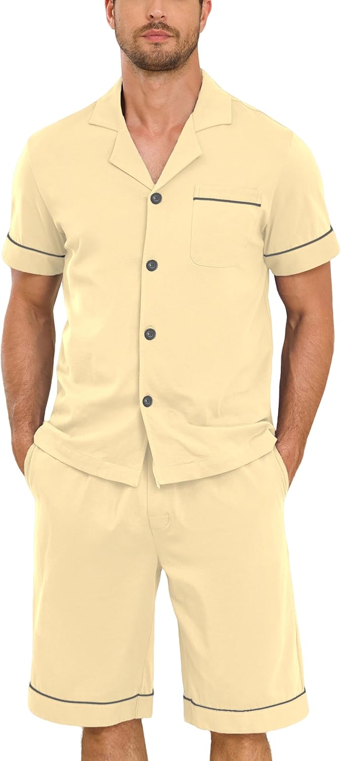Thumbnail 6 de COLORFULLEAF Men’s Cotton Pajama Set with Pockets Notched Collar