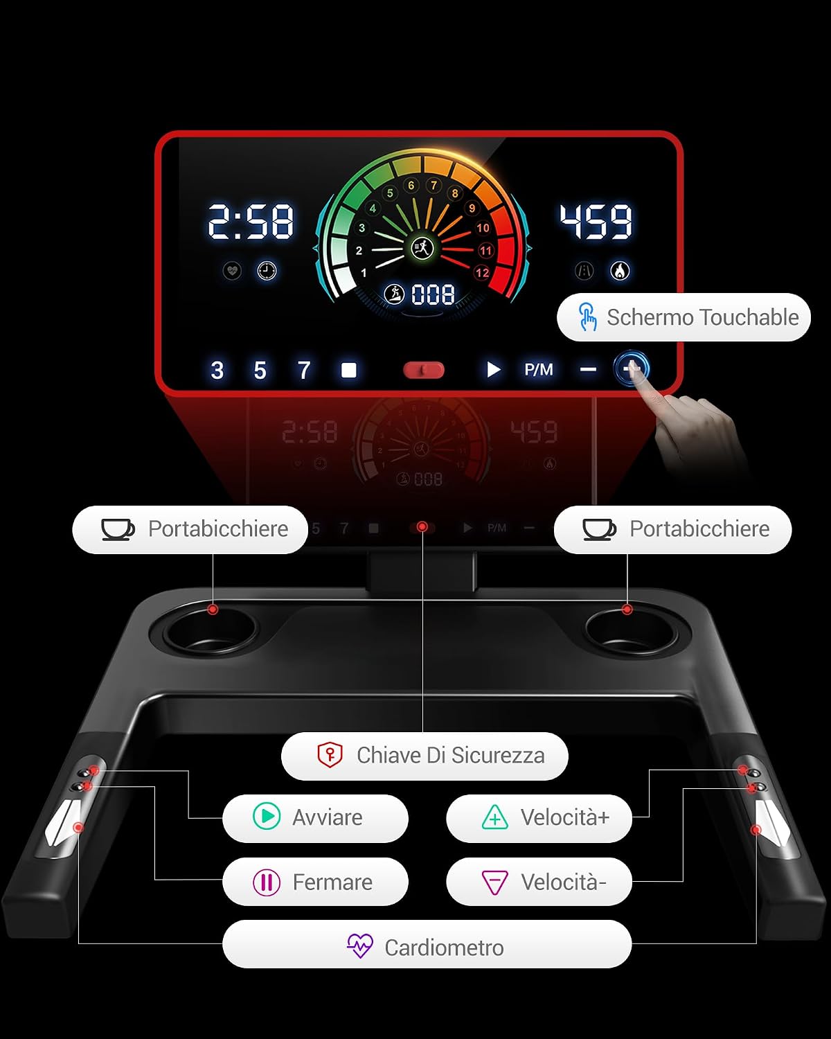 Detalle de CURSOR Tapis Roulant Salvaspazio con Pendenza 16% e 14 km/h – 3.5HP, 180 kg