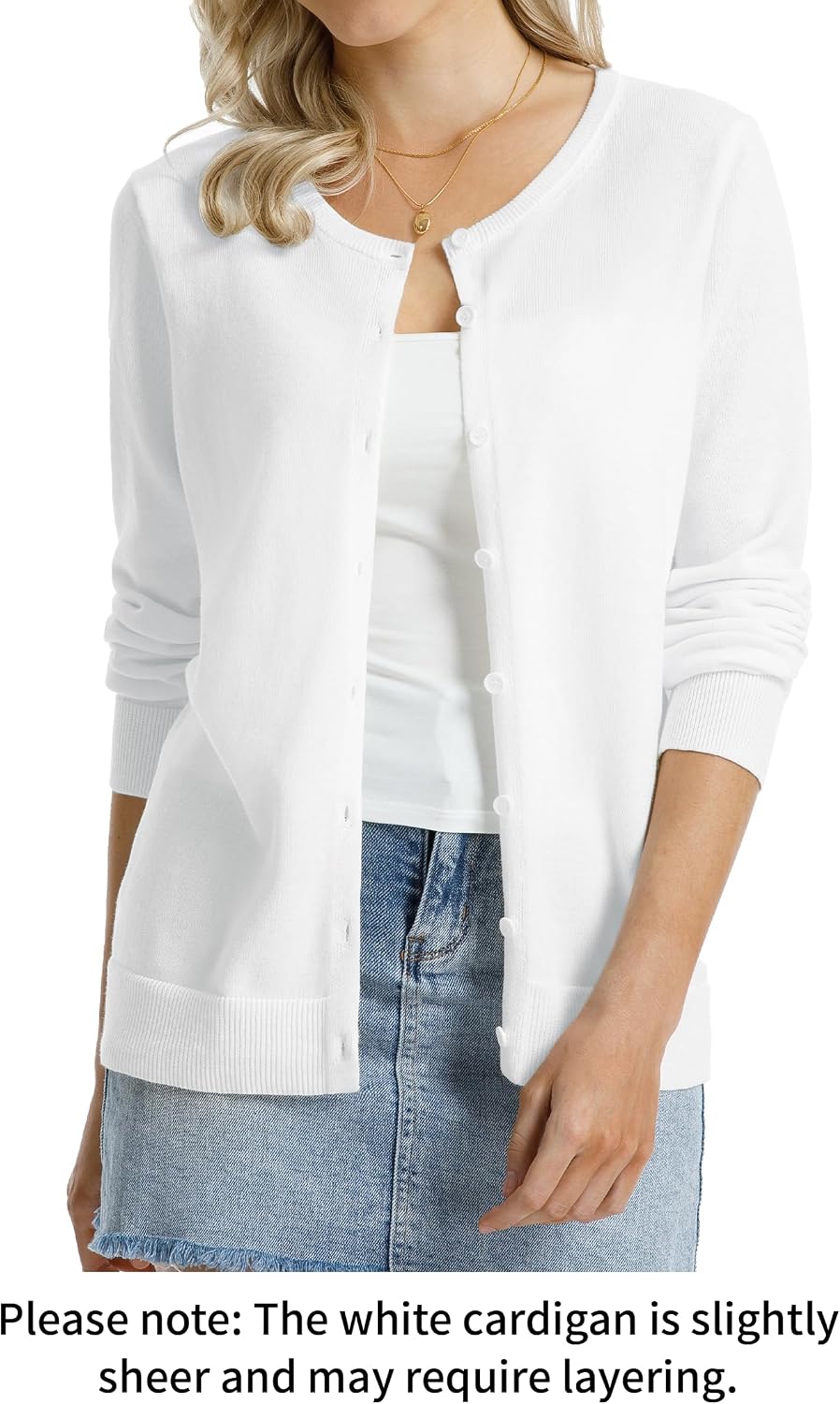 Detalle de QUALFORT Women’s 100% Cotton Lightweight Cardigan (Long Sleeve, Button-Down)
