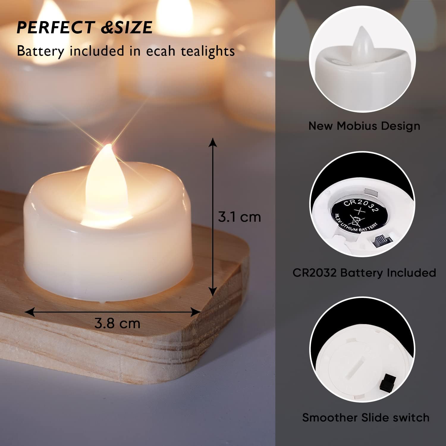 Detalle 2 de AMAGIC 12 Stück Flackernden Kerzen mit Timer – LED-Teelichter mit 6-Stunden-Timer, warmweiß