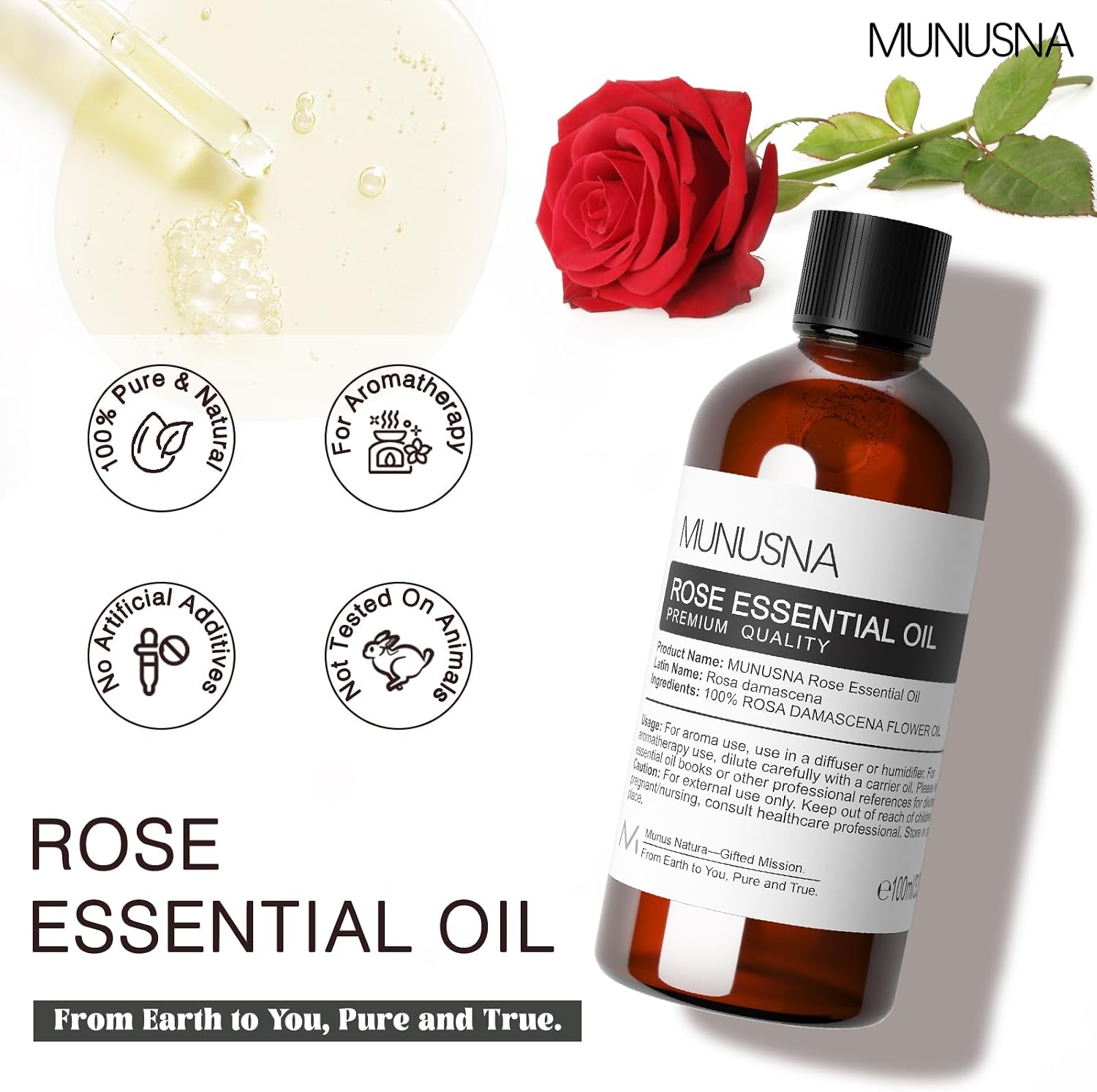 Detalle de MUNUSNA Rose Essential Oil 100ml pure