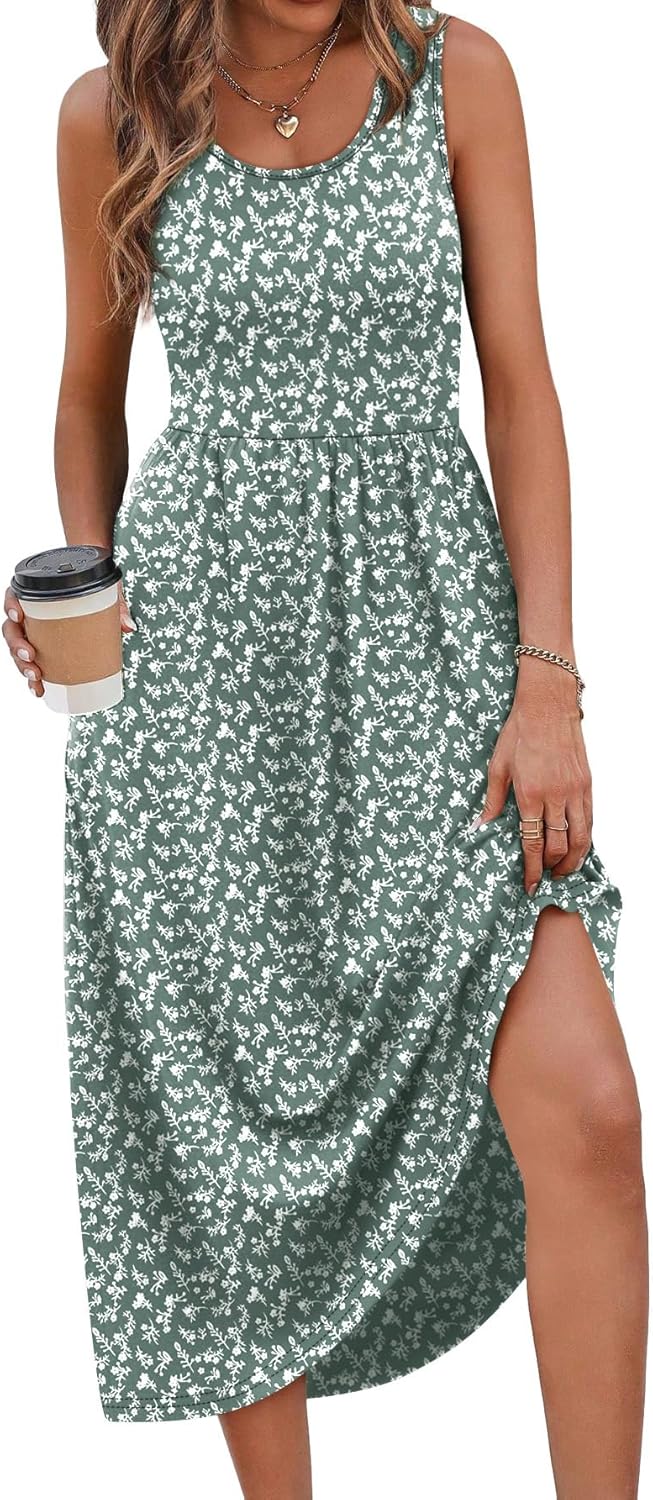Detalle de WIHOLL Summer Dresses for Women: Flowy Midi Dress with Pockets