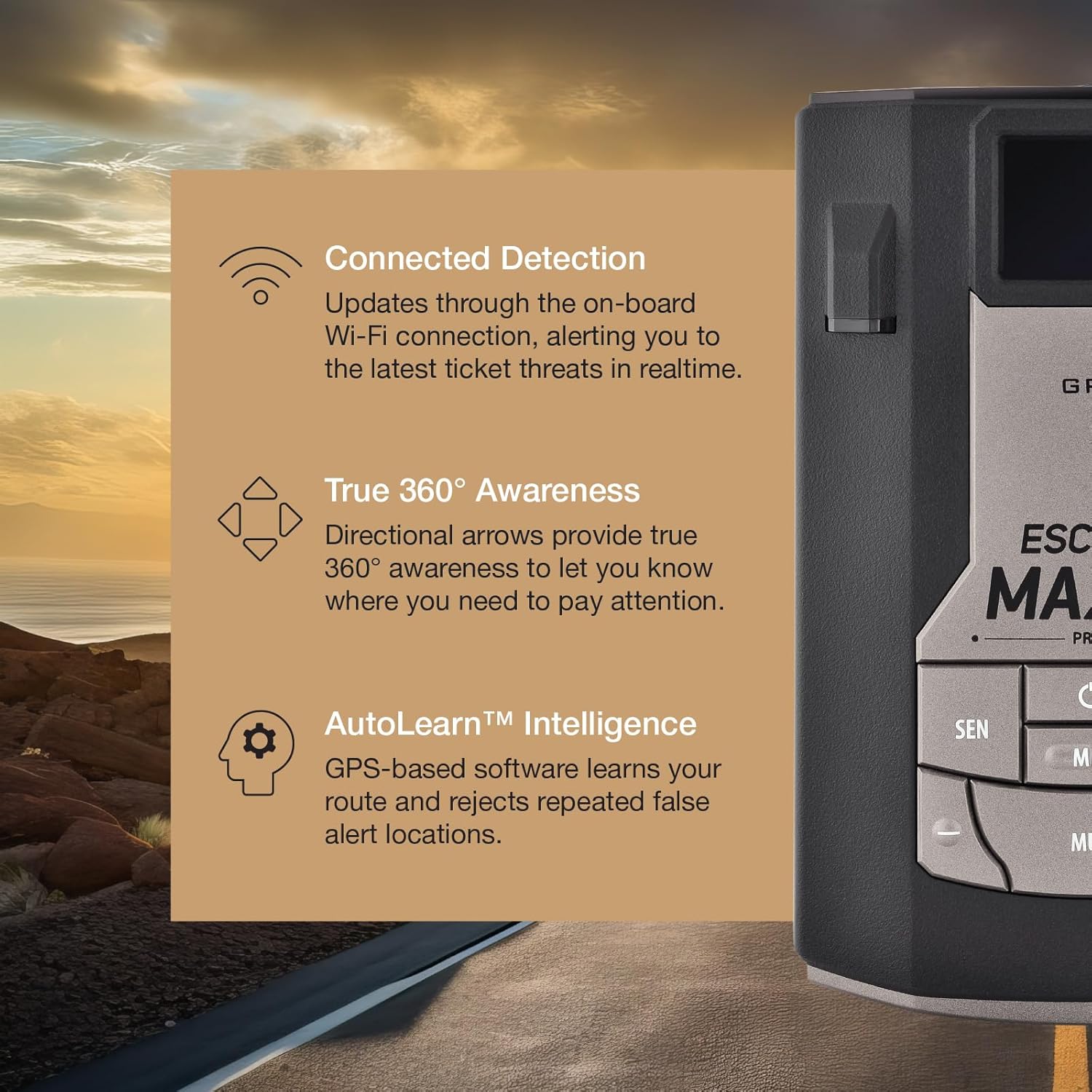 Detalle de Escort MAX 360c Laser Radar Detector with WiFi, 360° Protection and CarPlay/Android Auto