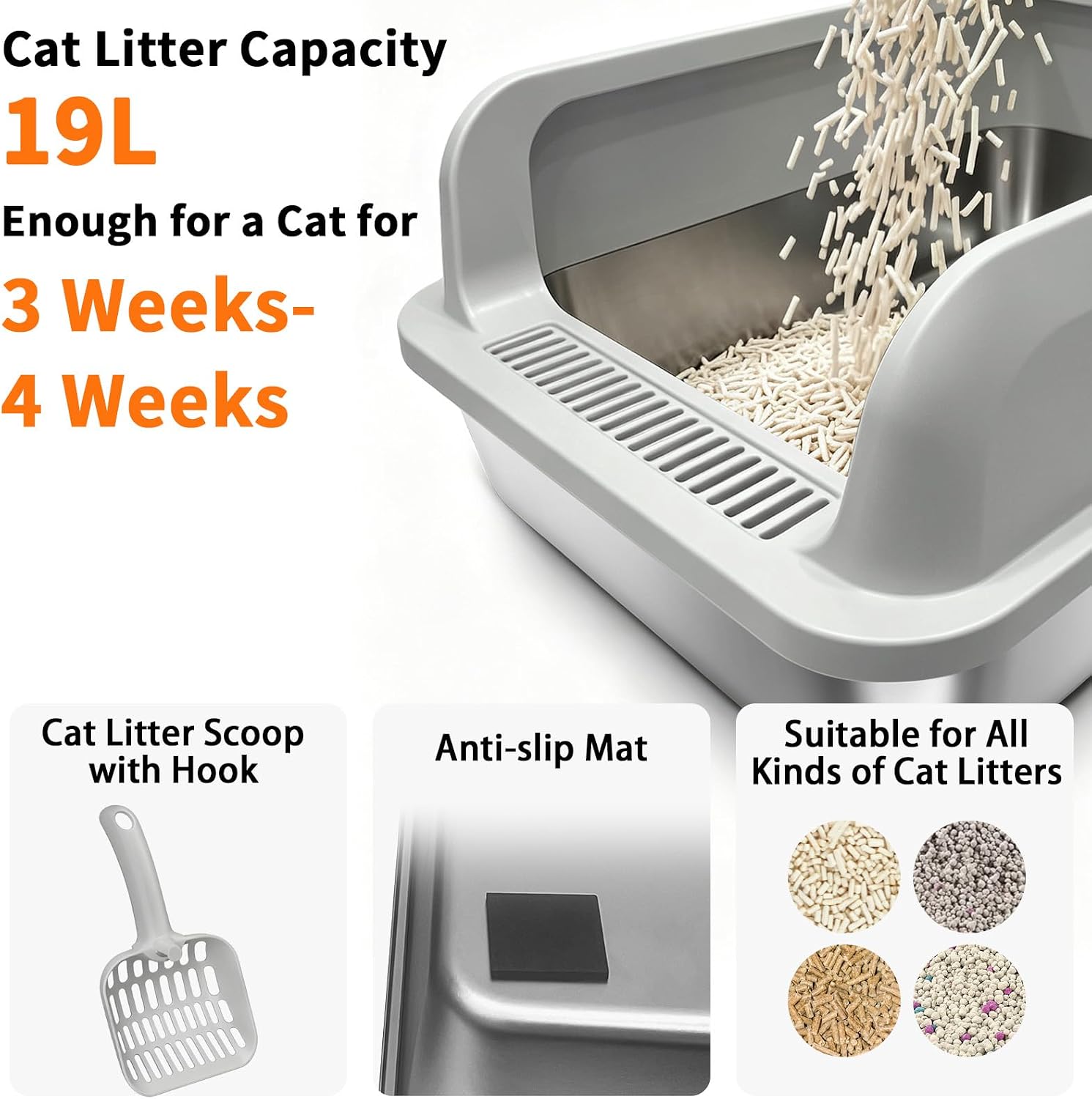 Thumbnail 6 de Camvivid Cam-US-OTCLBox-abs-2-1 Stainless Steel Cat Litter Box with Lid