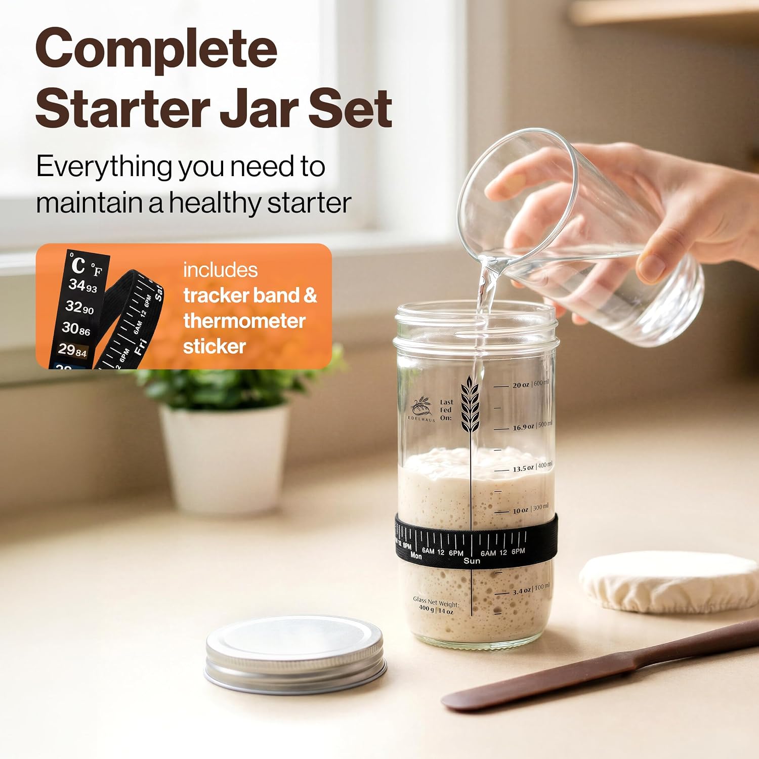 Detalle 2 de EDELHAUS Sourdough Starter Kit with Rattan Banneton